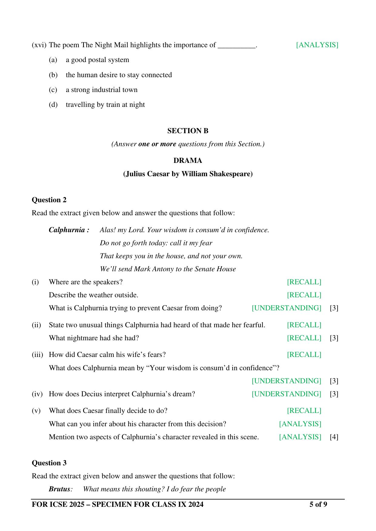 ICSE Class 9 2024 English Literature Sample Paper - Page 5