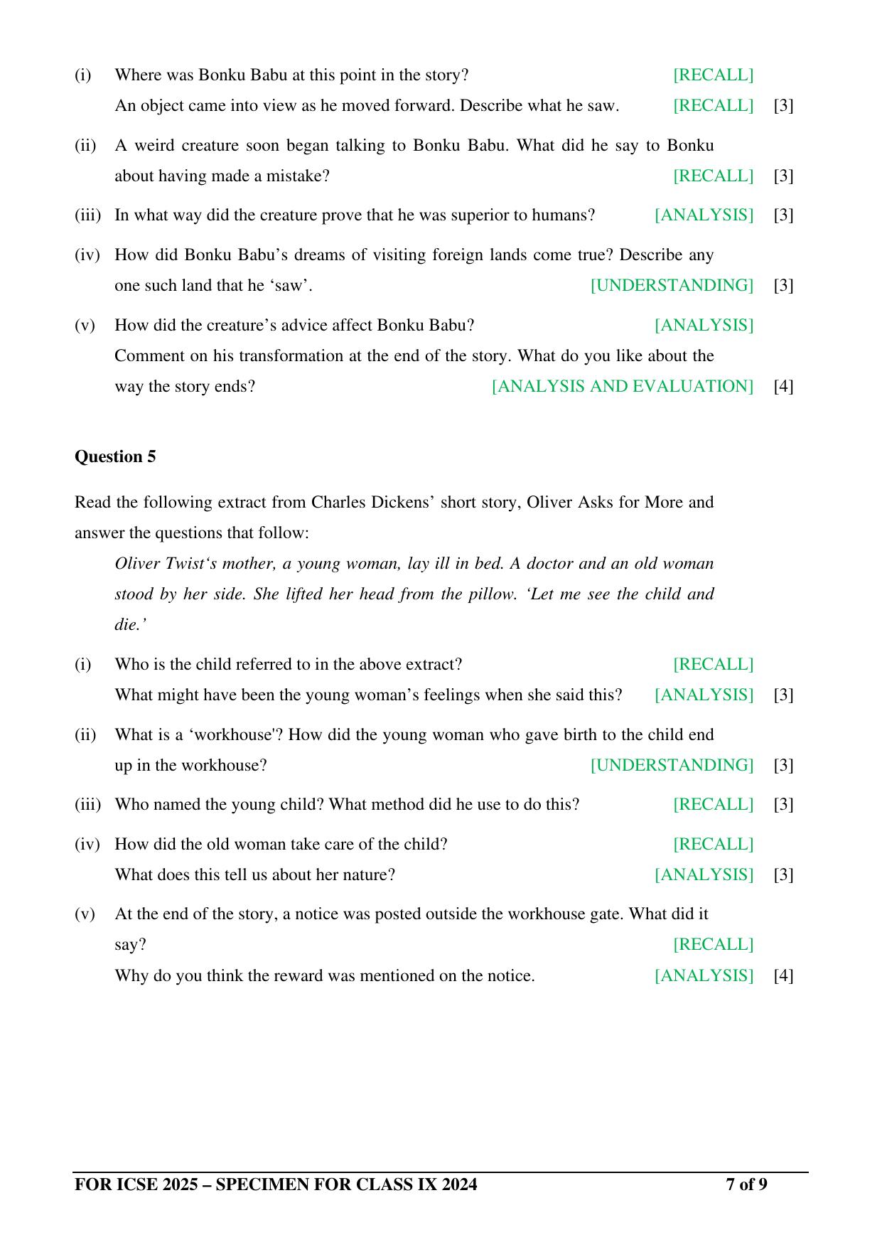 ICSE Class 9 2024 English Literature Sample Paper - Page 7