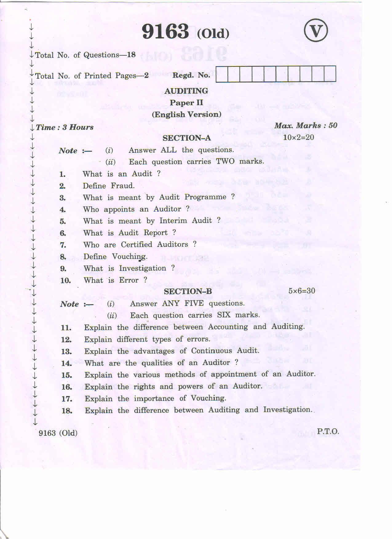 AP Inter 2nd Year Vocational Question Paper March - 2020  - Auditing - II (old) - Page 1