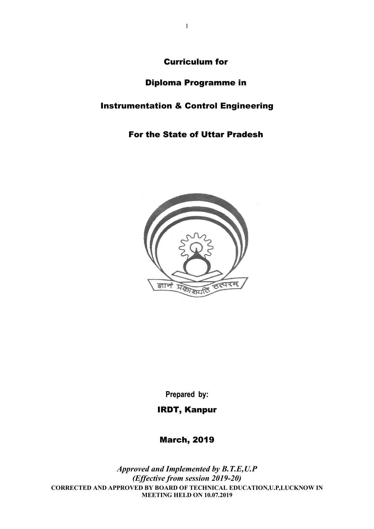 EFFECTIVE FROM JULY 2019-20 - SIX SEMESTER DIPLOMA COURSE IN INSTRUMENTATION AND CONTROL ENGINEERING - Page 1