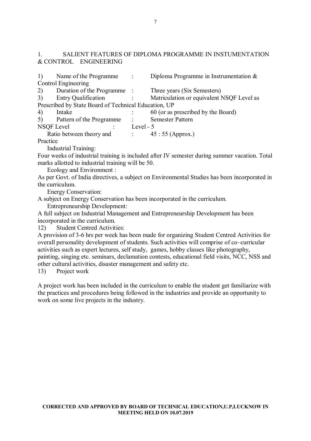 EFFECTIVE FROM JULY 2019-20 - SIX SEMESTER DIPLOMA COURSE IN INSTRUMENTATION AND CONTROL ENGINEERING - Page 7