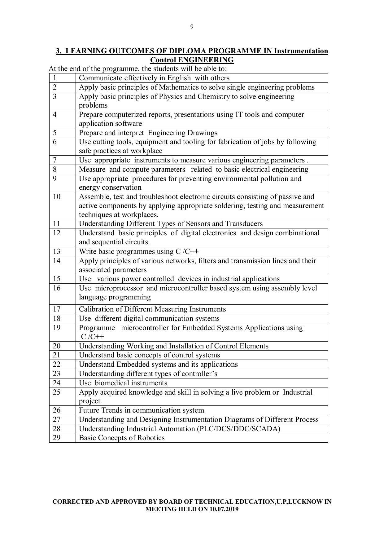 EFFECTIVE FROM JULY 2019-20 - SIX SEMESTER DIPLOMA COURSE IN INSTRUMENTATION AND CONTROL ENGINEERING - Page 9