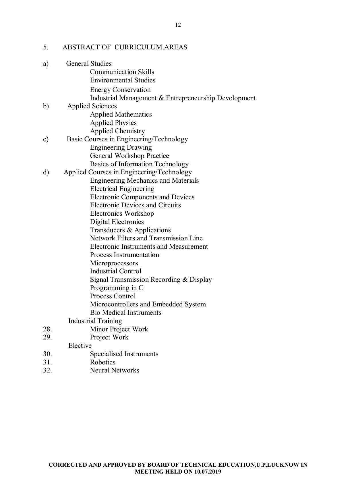 EFFECTIVE FROM JULY 2019-20 - SIX SEMESTER DIPLOMA COURSE IN INSTRUMENTATION AND CONTROL ENGINEERING - Page 12
