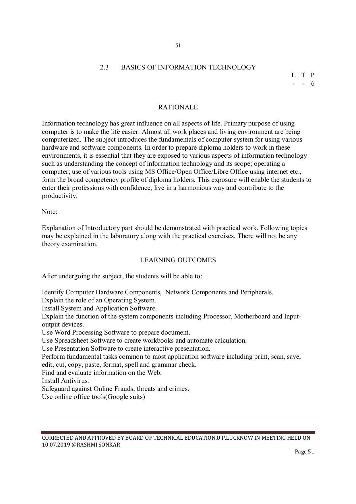 EFFECTIVE FROM JULY 2019-20 - SIX SEMESTER DIPLOMA COURSE IN INSTRUMENTATION AND CONTROL ENGINEERING - Page 53