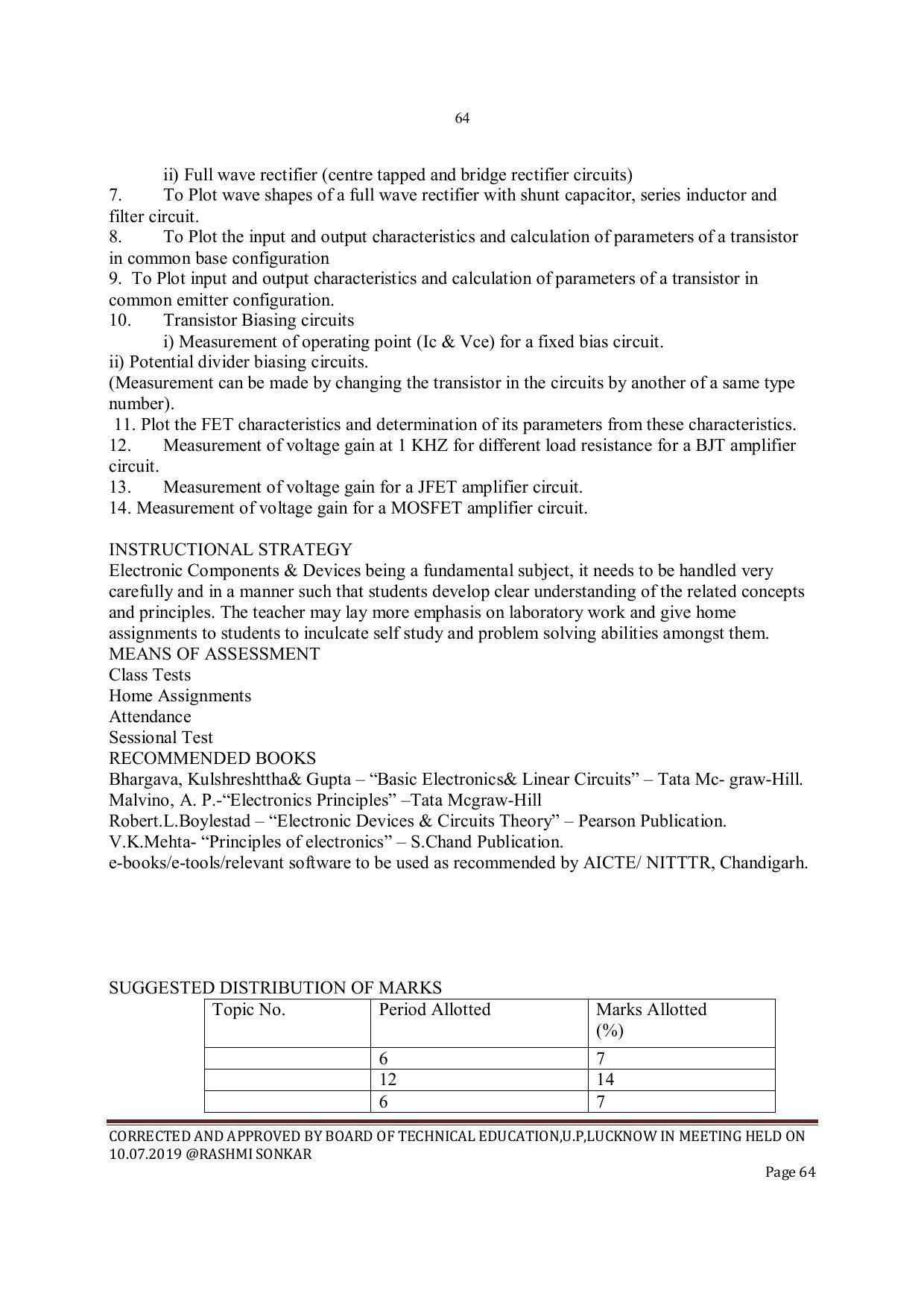 EFFECTIVE FROM JULY 2019-20 - SIX SEMESTER DIPLOMA COURSE IN INSTRUMENTATION AND CONTROL ENGINEERING - Page 66