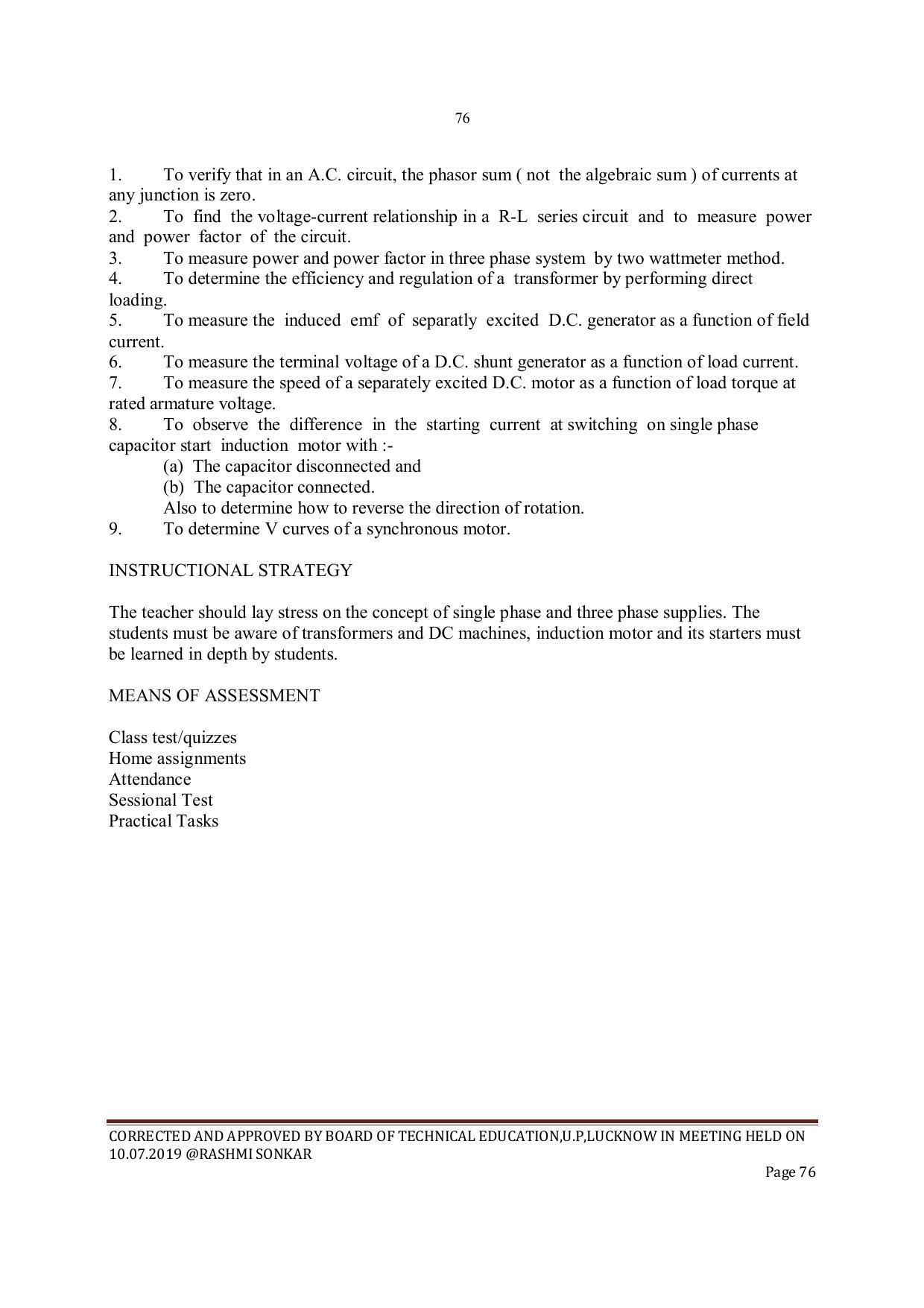 EFFECTIVE FROM JULY 2019-20 - SIX SEMESTER DIPLOMA COURSE IN INSTRUMENTATION AND CONTROL ENGINEERING - Page 78