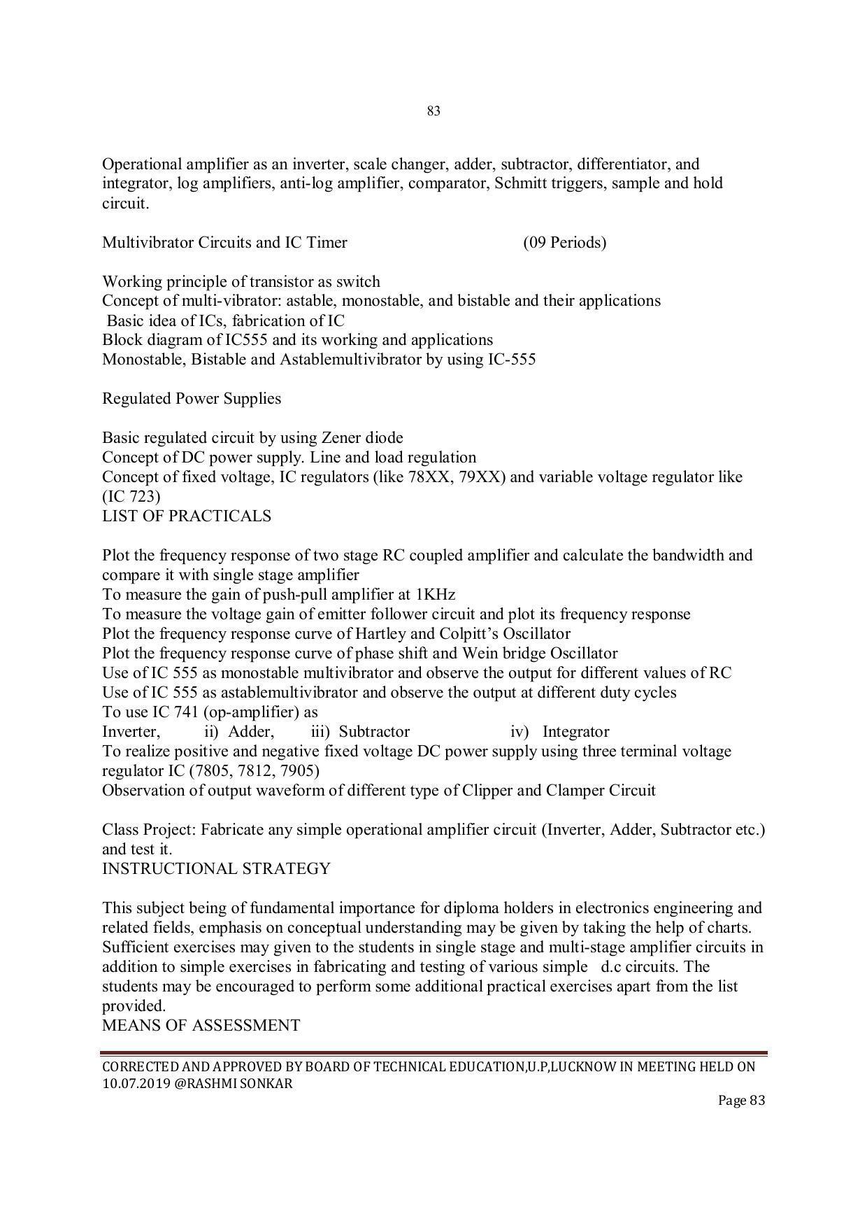 EFFECTIVE FROM JULY 2019-20 - SIX SEMESTER DIPLOMA COURSE IN INSTRUMENTATION AND CONTROL ENGINEERING - Page 85