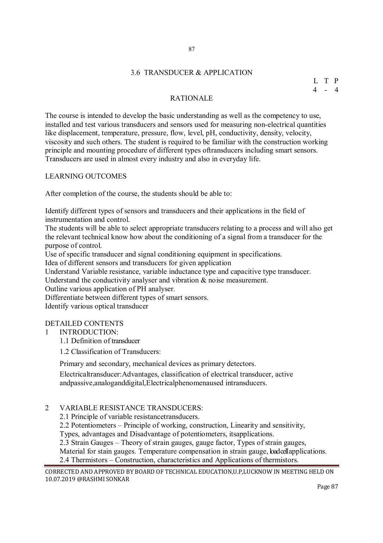 EFFECTIVE FROM JULY 2019-20 - SIX SEMESTER DIPLOMA COURSE IN INSTRUMENTATION AND CONTROL ENGINEERING - Page 89