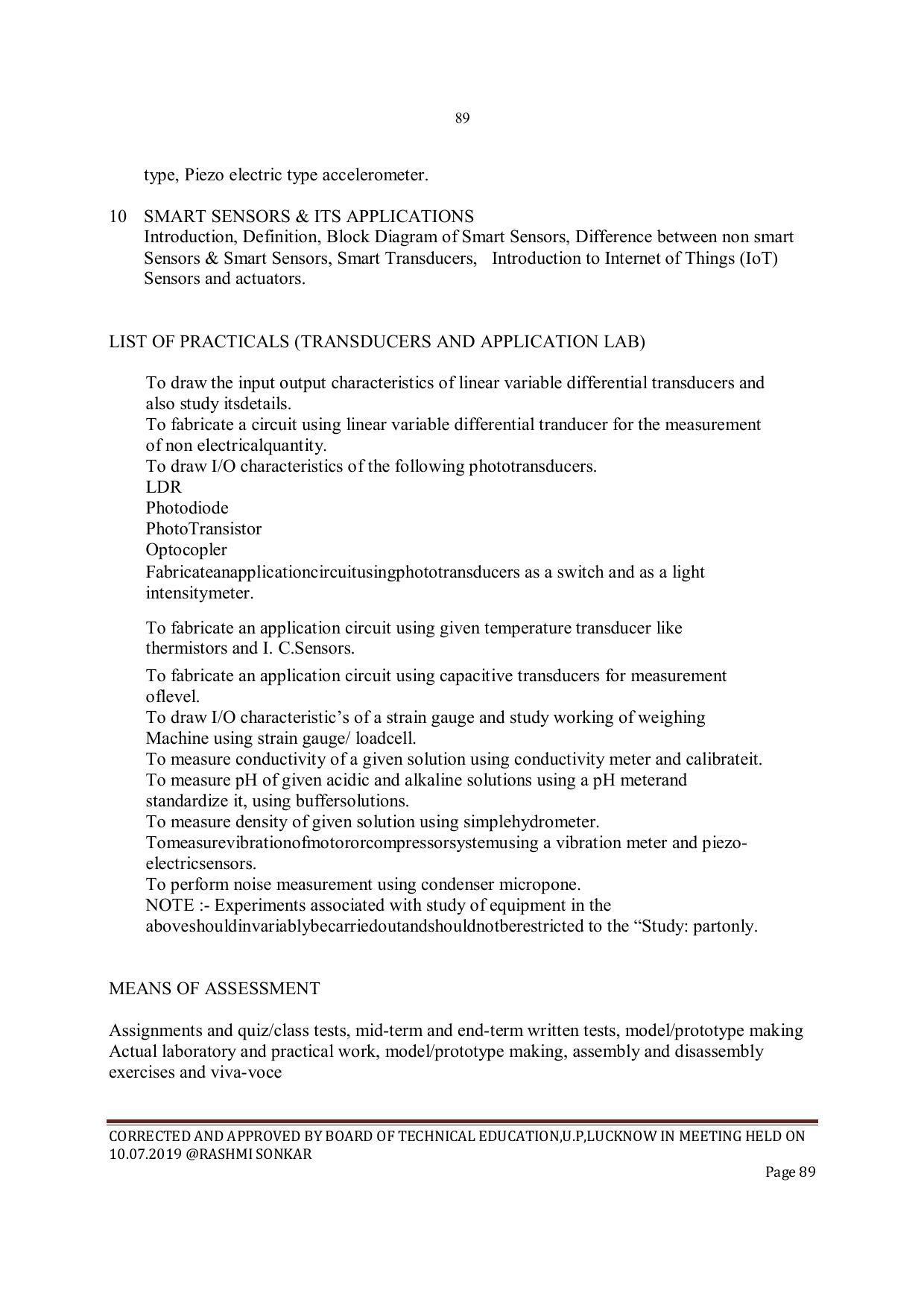 EFFECTIVE FROM JULY 2019-20 - SIX SEMESTER DIPLOMA COURSE IN INSTRUMENTATION AND CONTROL ENGINEERING - Page 91