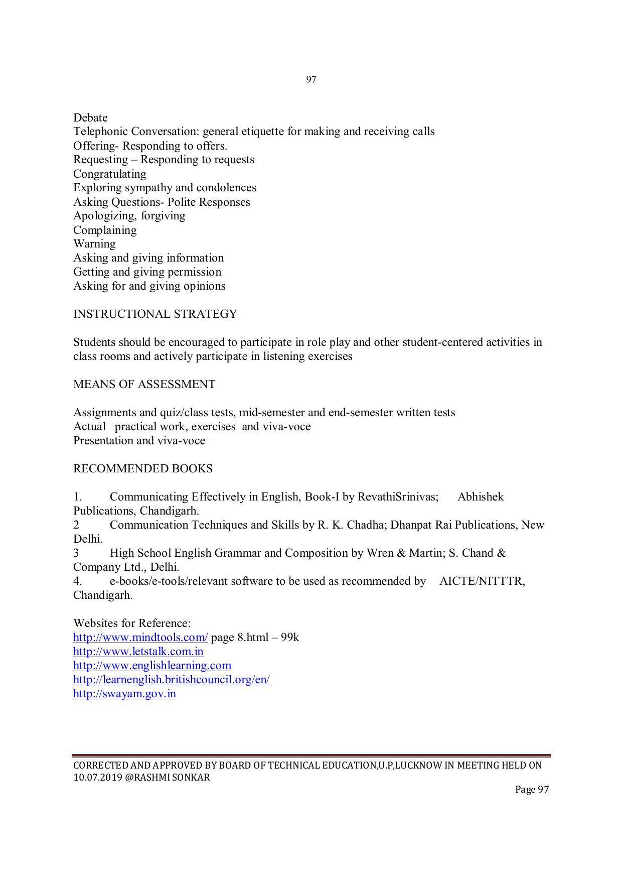 EFFECTIVE FROM JULY 2019-20 - SIX SEMESTER DIPLOMA COURSE IN INSTRUMENTATION AND CONTROL ENGINEERING - Page 99
