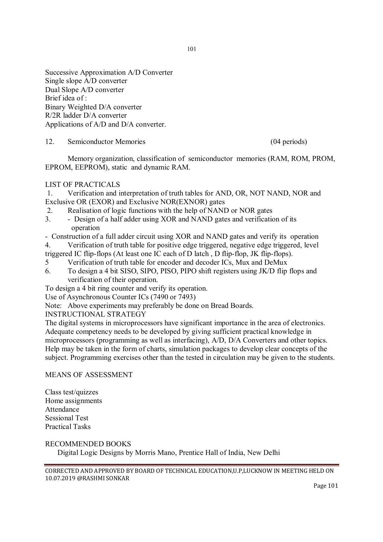 EFFECTIVE FROM JULY 2019-20 - SIX SEMESTER DIPLOMA COURSE IN INSTRUMENTATION AND CONTROL ENGINEERING - Page 103