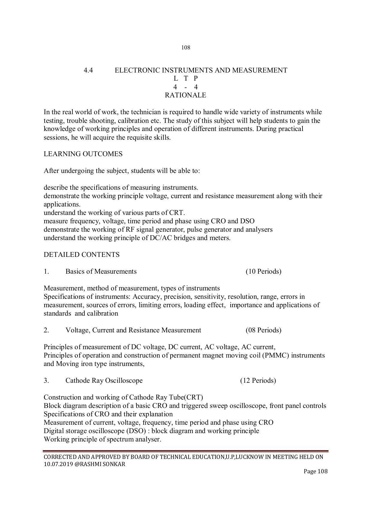 EFFECTIVE FROM JULY 2019-20 - SIX SEMESTER DIPLOMA COURSE IN INSTRUMENTATION AND CONTROL ENGINEERING - Page 110