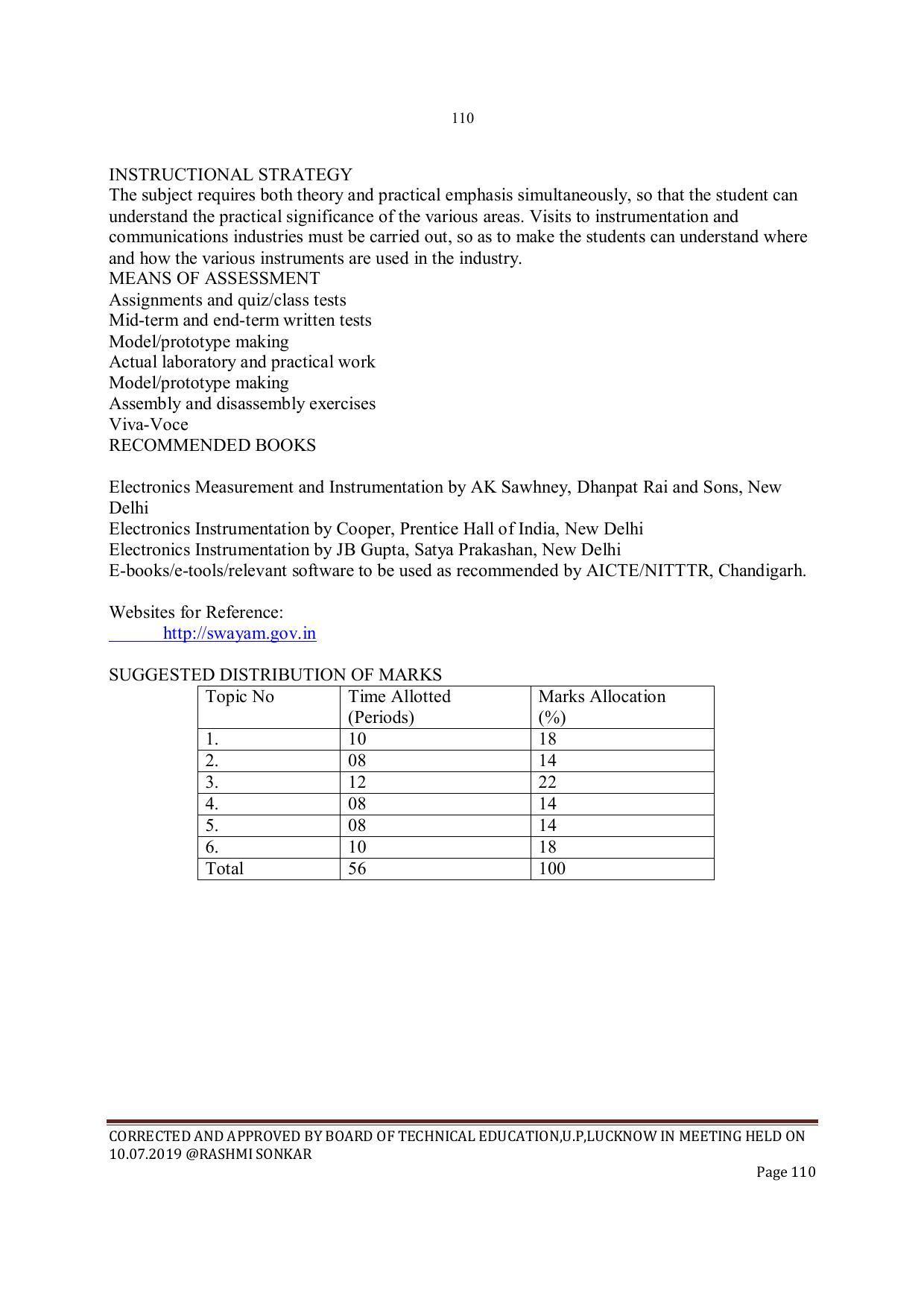 EFFECTIVE FROM JULY 2019-20 - SIX SEMESTER DIPLOMA COURSE IN INSTRUMENTATION AND CONTROL ENGINEERING - Page 112