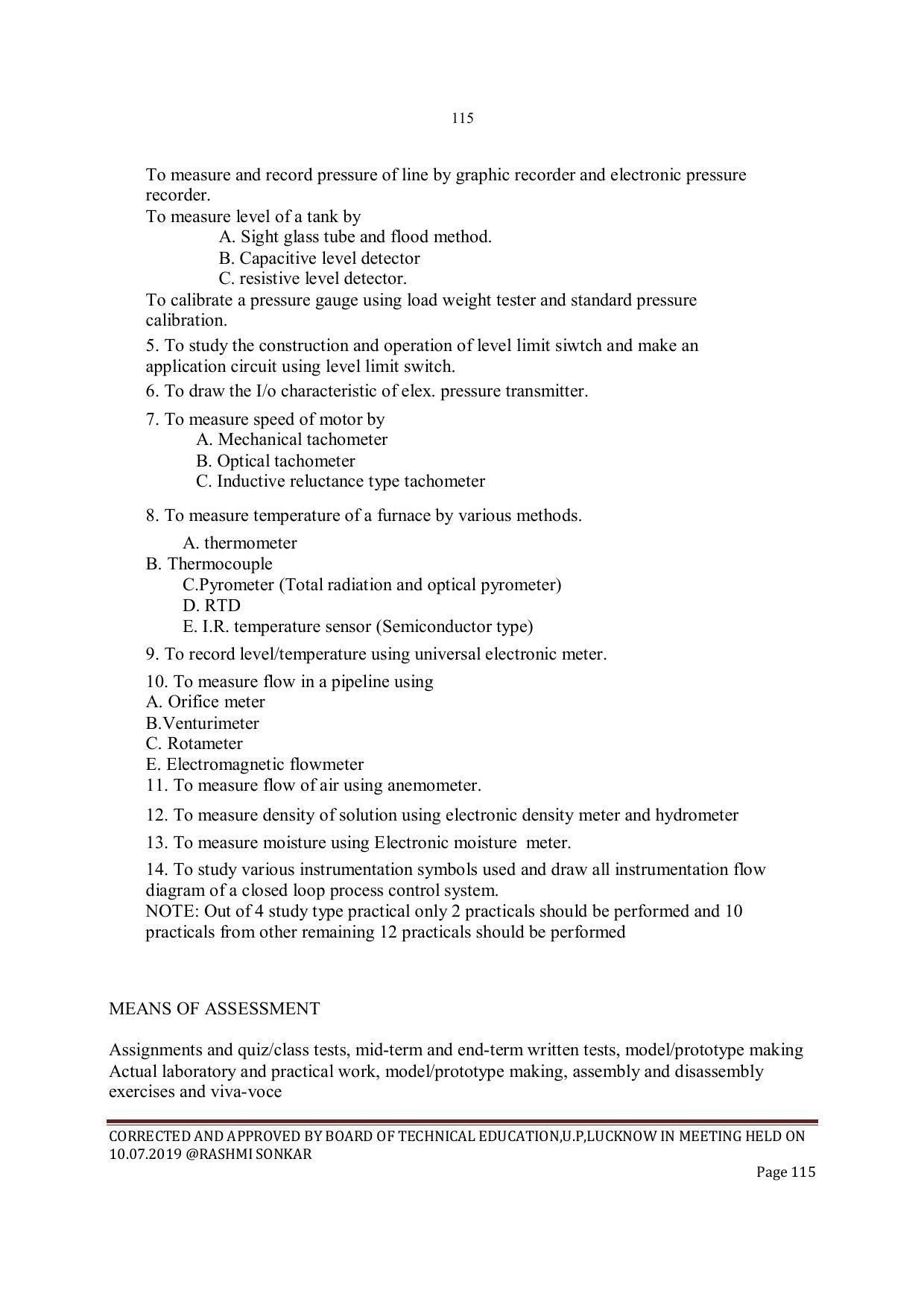 EFFECTIVE FROM JULY 2019-20 - SIX SEMESTER DIPLOMA COURSE IN INSTRUMENTATION AND CONTROL ENGINEERING - Page 117