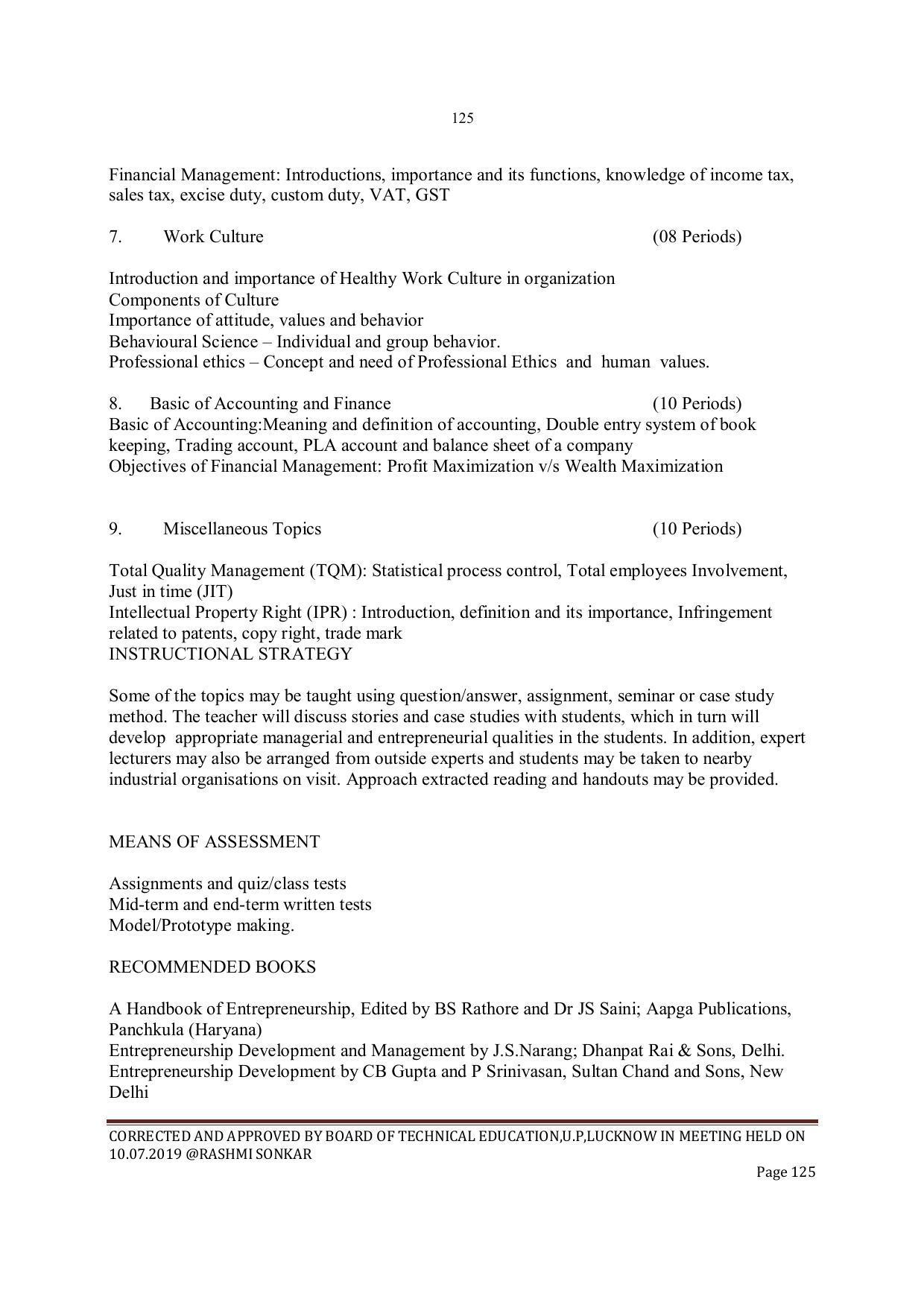 EFFECTIVE FROM JULY 2019-20 - SIX SEMESTER DIPLOMA COURSE IN INSTRUMENTATION AND CONTROL ENGINEERING - Page 127