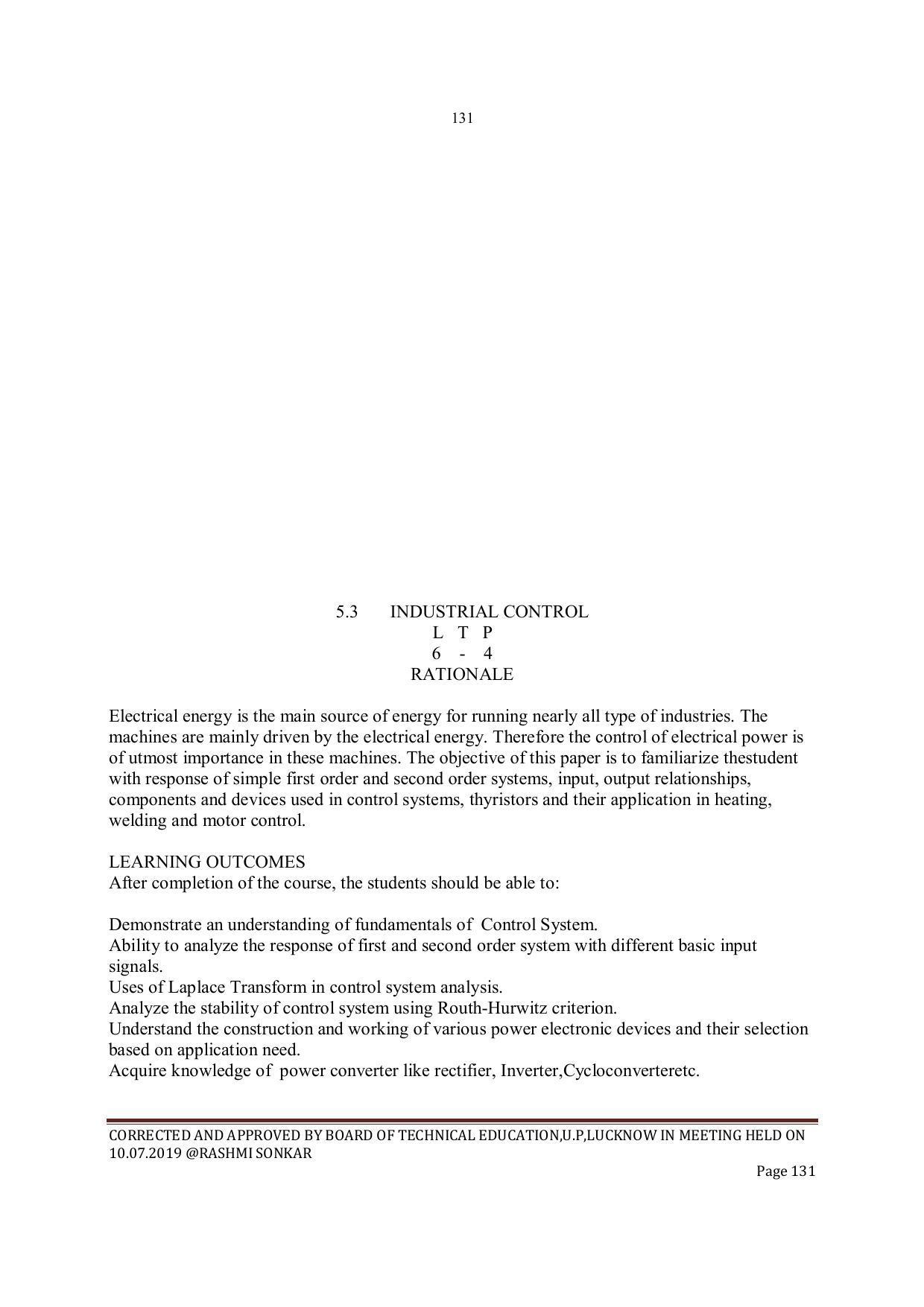 EFFECTIVE FROM JULY 2019-20 - SIX SEMESTER DIPLOMA COURSE IN INSTRUMENTATION AND CONTROL ENGINEERING - Page 133