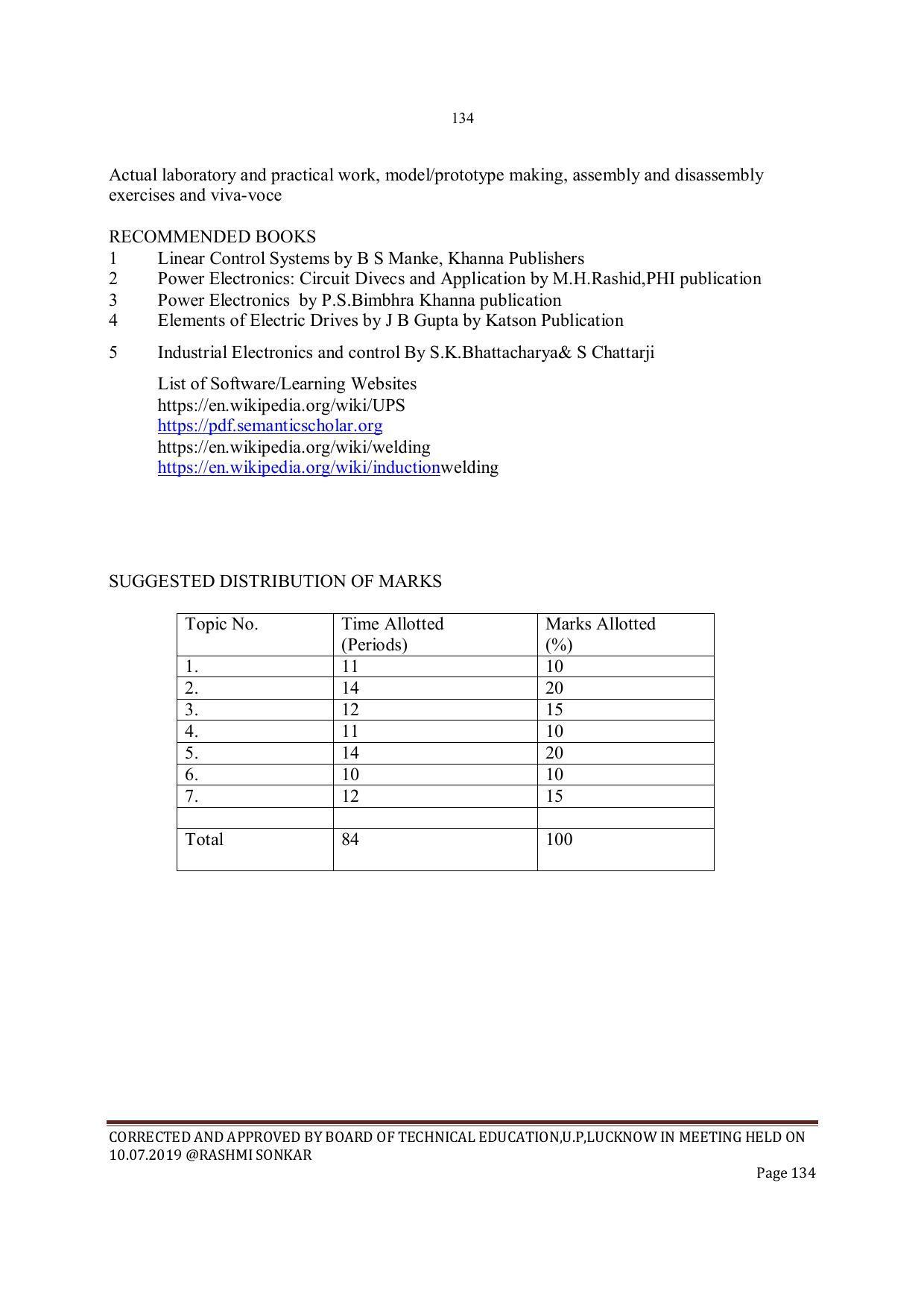 EFFECTIVE FROM JULY 2019-20 - SIX SEMESTER DIPLOMA COURSE IN INSTRUMENTATION AND CONTROL ENGINEERING - Page 136