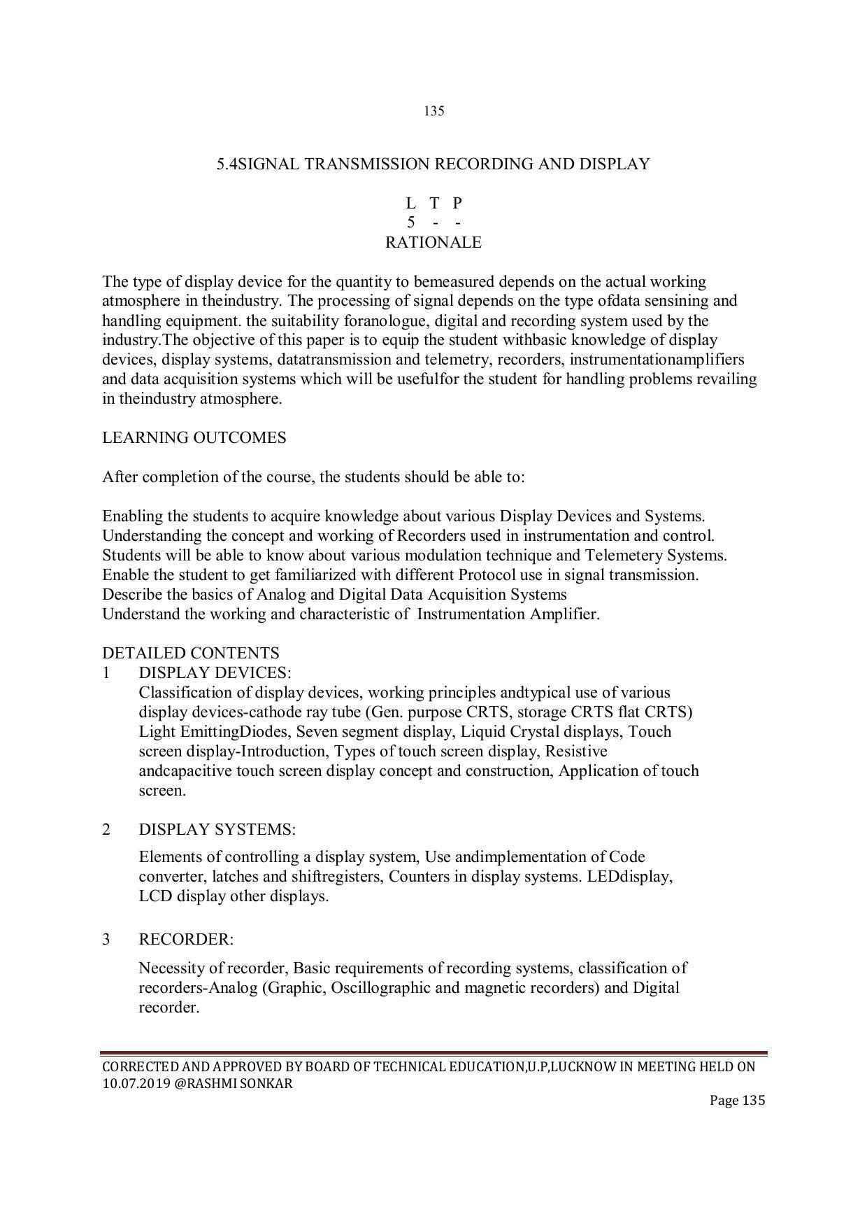 EFFECTIVE FROM JULY 2019-20 - SIX SEMESTER DIPLOMA COURSE IN INSTRUMENTATION AND CONTROL ENGINEERING - Page 137