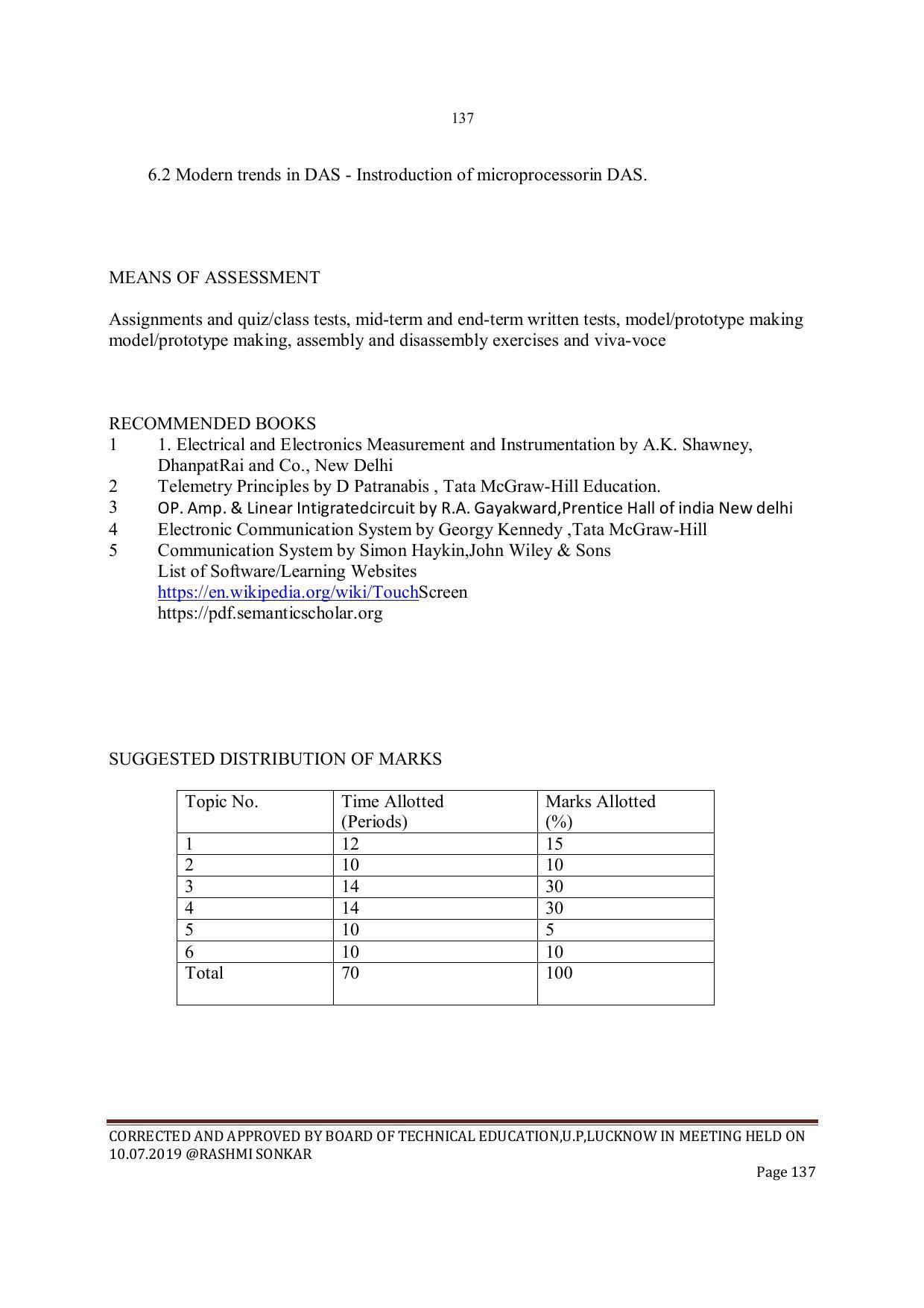 EFFECTIVE FROM JULY 2019-20 - SIX SEMESTER DIPLOMA COURSE IN INSTRUMENTATION AND CONTROL ENGINEERING - Page 139