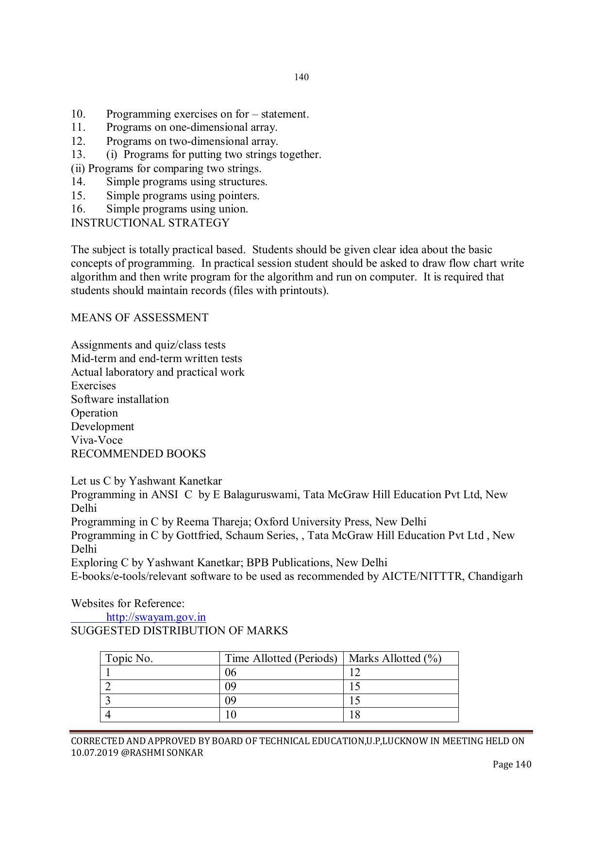 EFFECTIVE FROM JULY 2019-20 - SIX SEMESTER DIPLOMA COURSE IN INSTRUMENTATION AND CONTROL ENGINEERING - Page 142