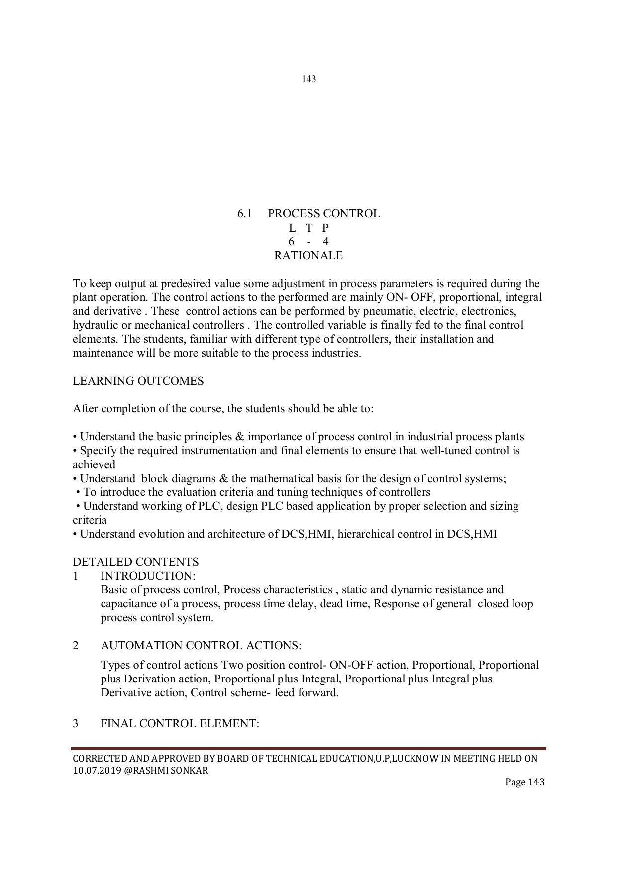 EFFECTIVE FROM JULY 2019-20 - SIX SEMESTER DIPLOMA COURSE IN INSTRUMENTATION AND CONTROL ENGINEERING - Page 145