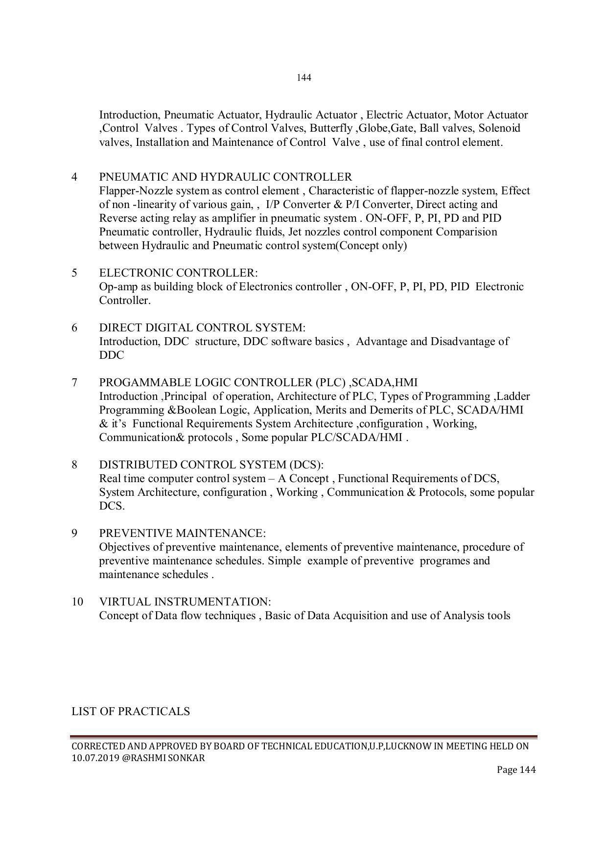 EFFECTIVE FROM JULY 2019-20 - SIX SEMESTER DIPLOMA COURSE IN INSTRUMENTATION AND CONTROL ENGINEERING - Page 146
