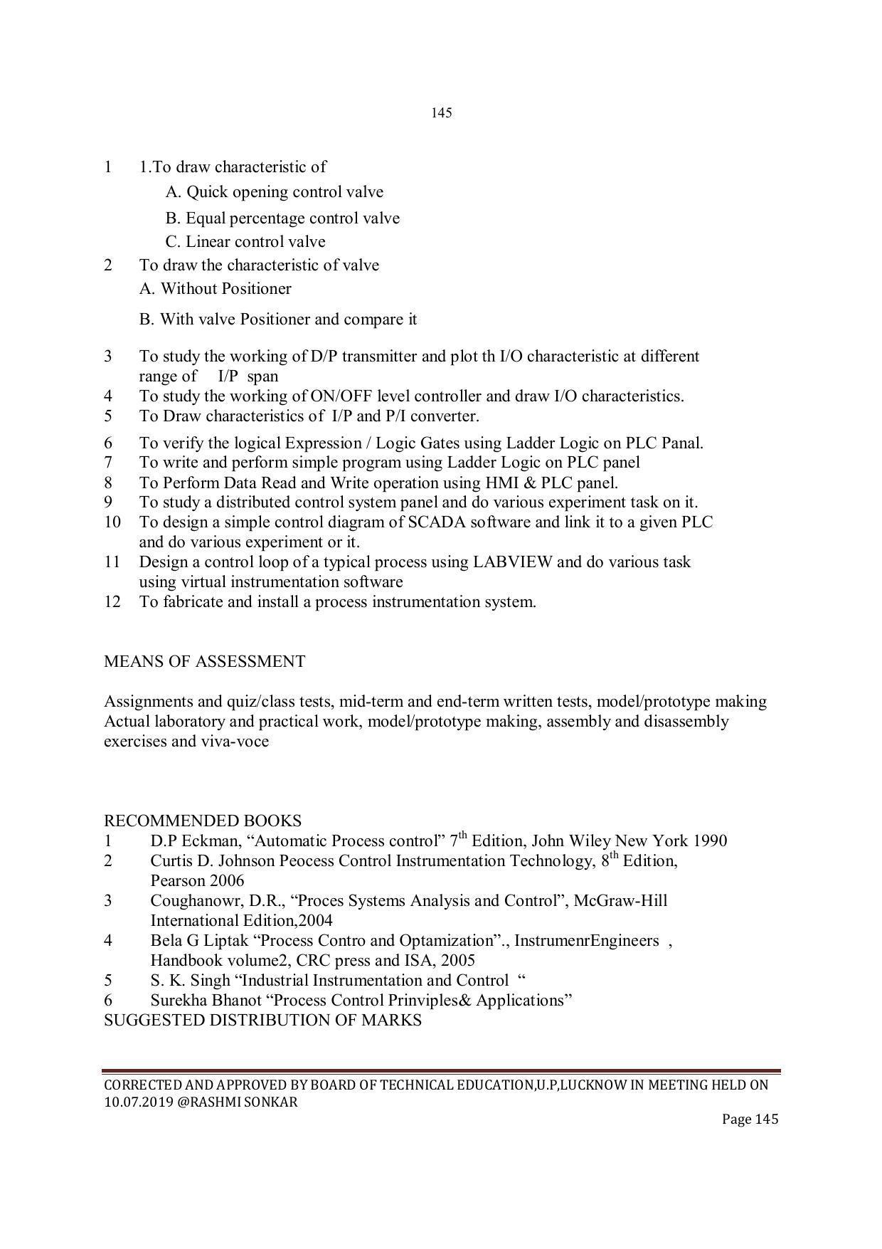 EFFECTIVE FROM JULY 2019-20 - SIX SEMESTER DIPLOMA COURSE IN INSTRUMENTATION AND CONTROL ENGINEERING - Page 147