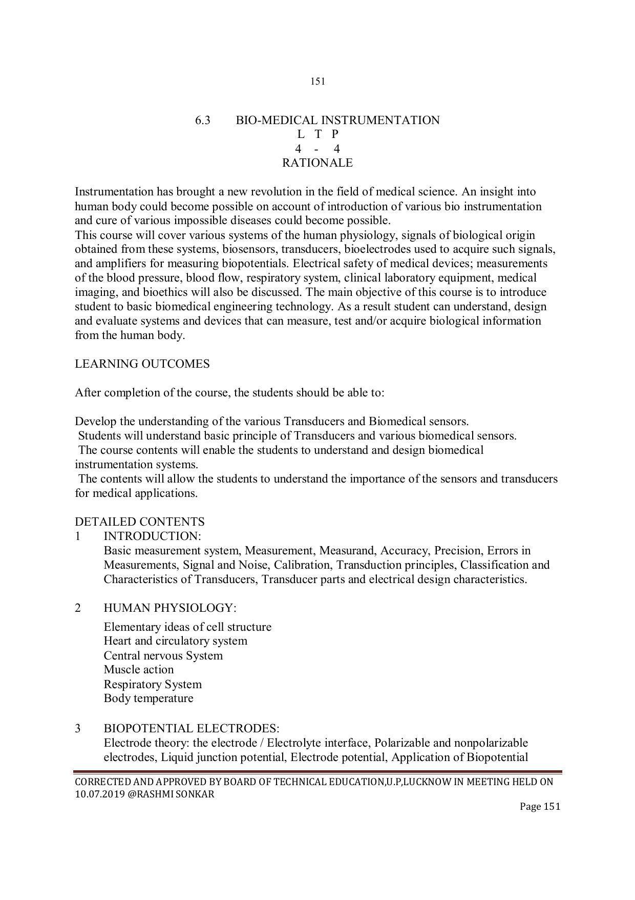 EFFECTIVE FROM JULY 2019-20 - SIX SEMESTER DIPLOMA COURSE IN INSTRUMENTATION AND CONTROL ENGINEERING - Page 153
