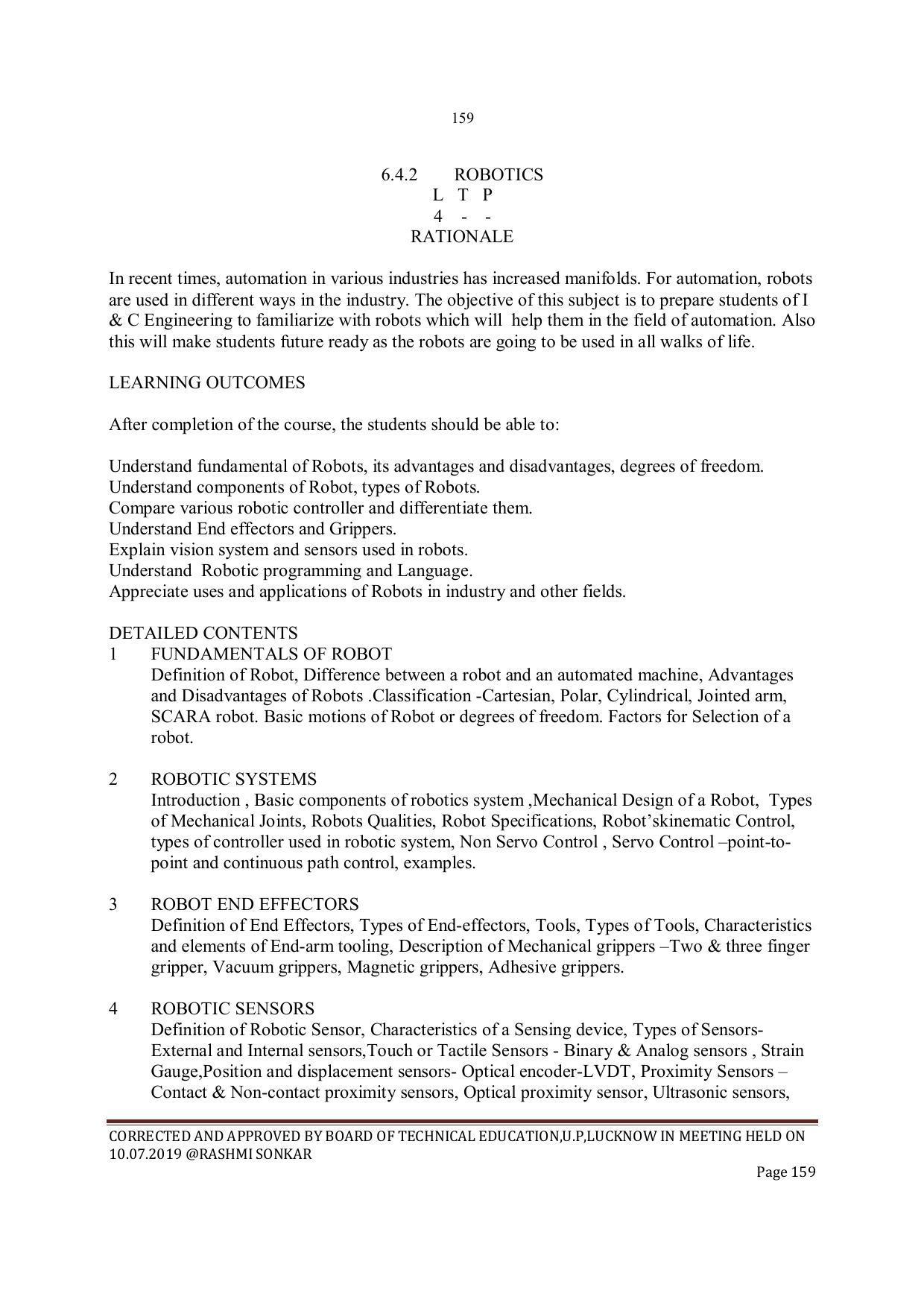 EFFECTIVE FROM JULY 2019-20 - SIX SEMESTER DIPLOMA COURSE IN INSTRUMENTATION AND CONTROL ENGINEERING - Page 161