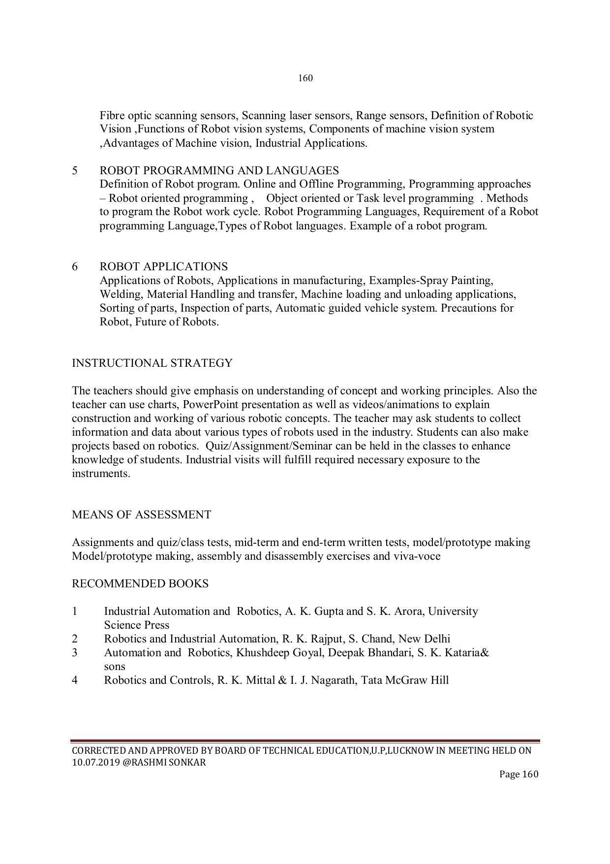 EFFECTIVE FROM JULY 2019-20 - SIX SEMESTER DIPLOMA COURSE IN INSTRUMENTATION AND CONTROL ENGINEERING - Page 162