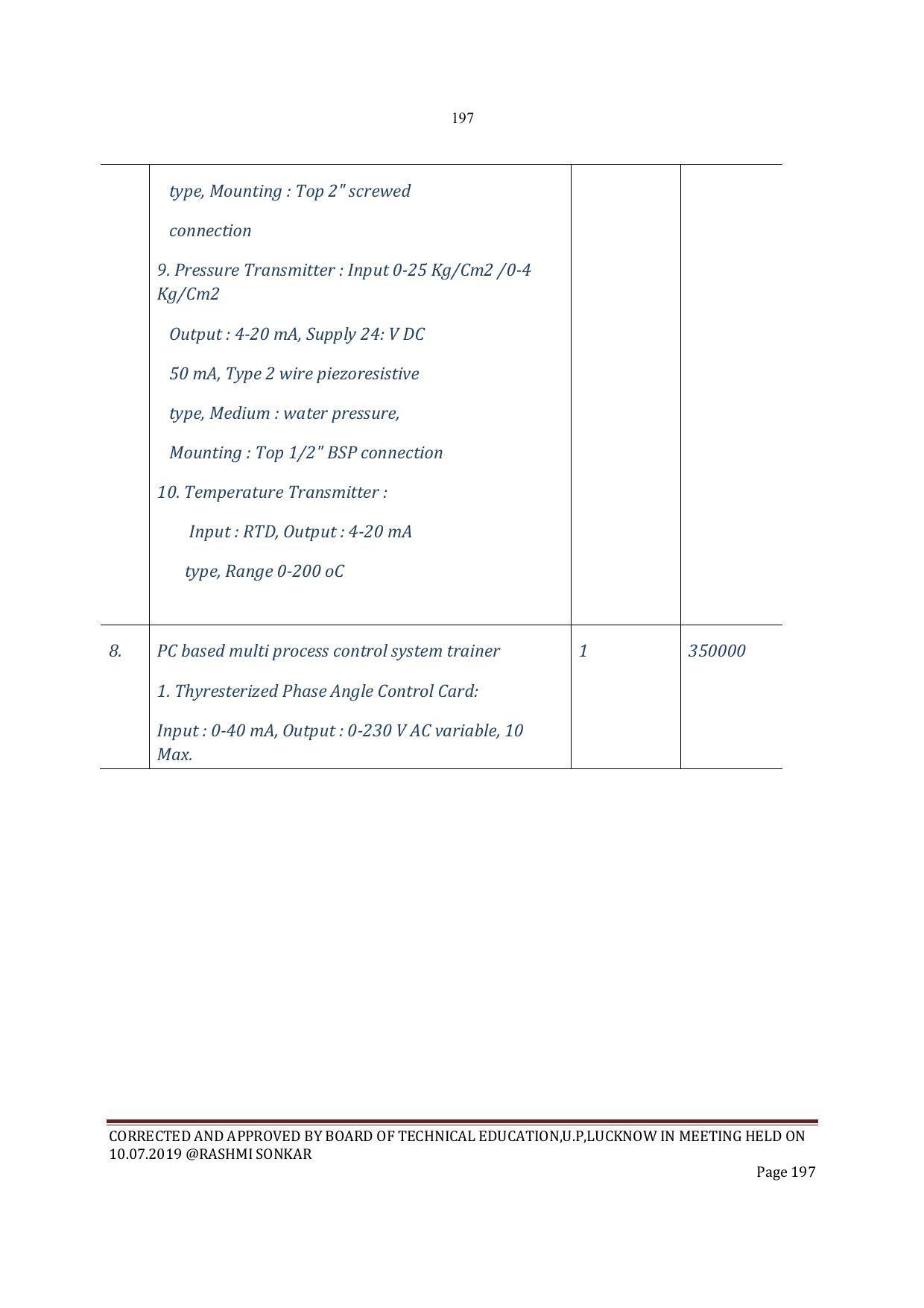 EFFECTIVE FROM JULY 2019-20 - SIX SEMESTER DIPLOMA COURSE IN INSTRUMENTATION AND CONTROL ENGINEERING - Page 199