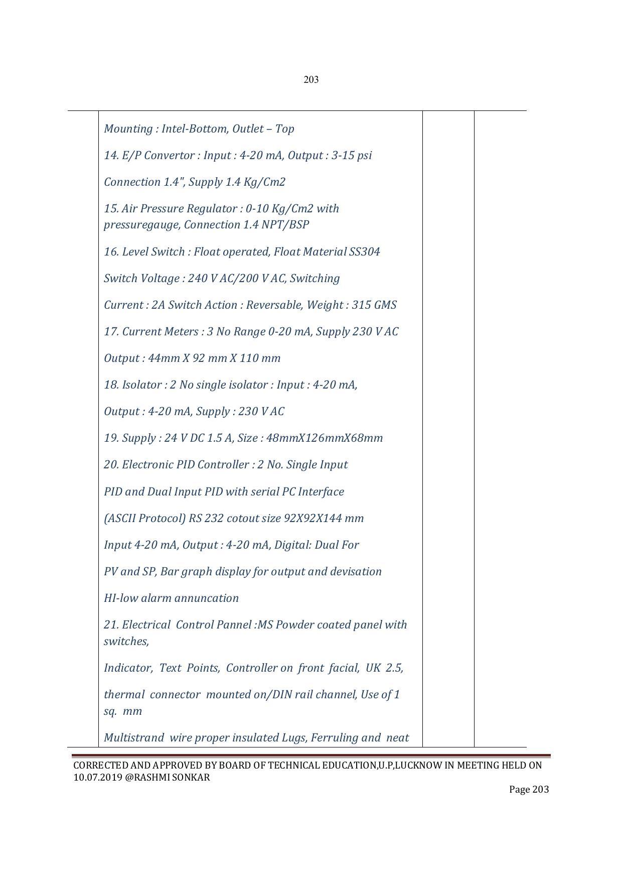 EFFECTIVE FROM JULY 2019-20 - SIX SEMESTER DIPLOMA COURSE IN INSTRUMENTATION AND CONTROL ENGINEERING - Page 205