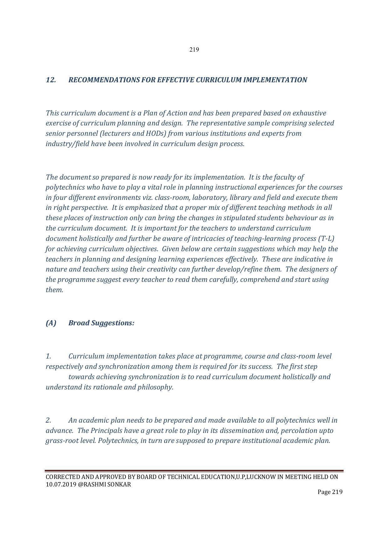 EFFECTIVE FROM JULY 2019-20 - SIX SEMESTER DIPLOMA COURSE IN INSTRUMENTATION AND CONTROL ENGINEERING - Page 221