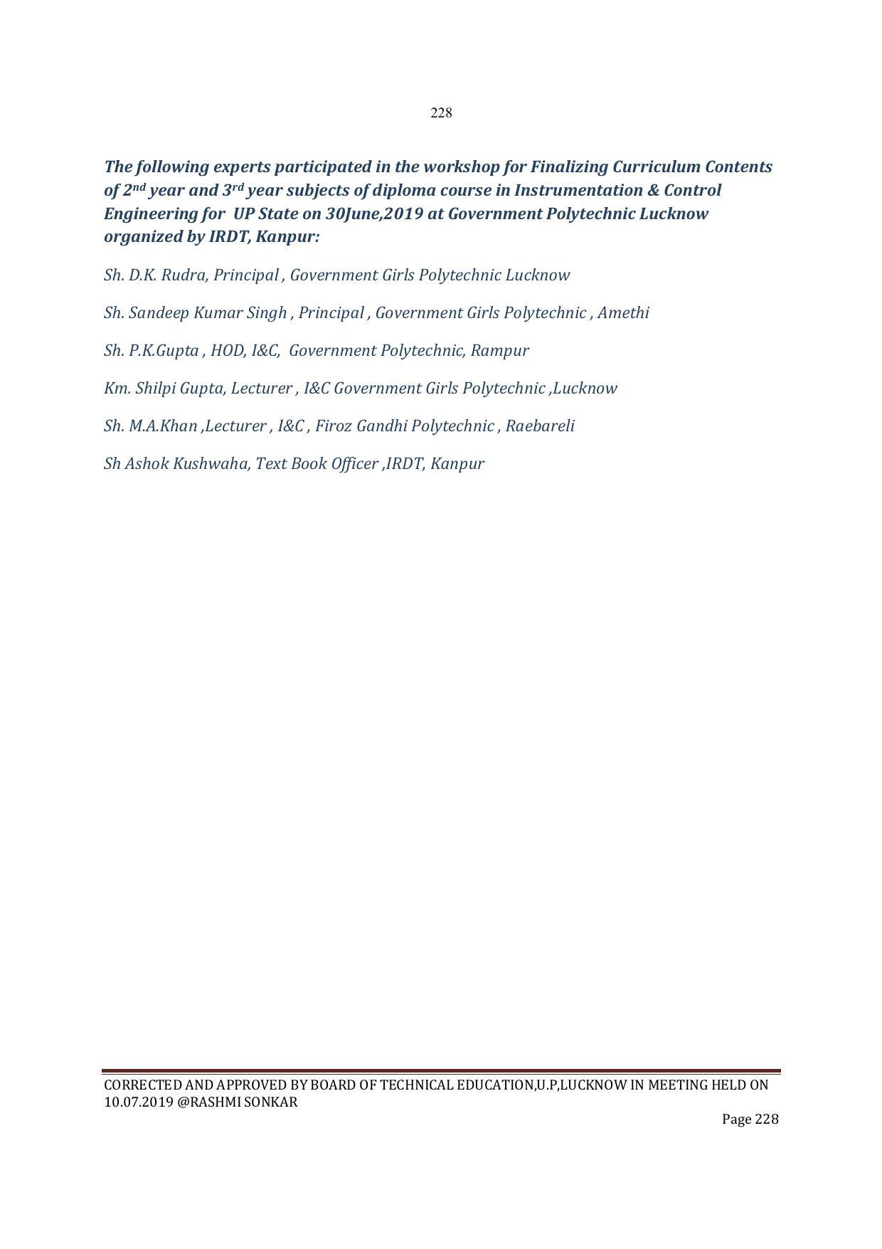 EFFECTIVE FROM JULY 2019-20 - SIX SEMESTER DIPLOMA COURSE IN INSTRUMENTATION AND CONTROL ENGINEERING - Page 230