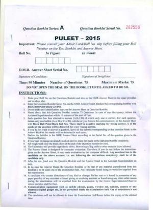 PULEET 2015 Question Paper with Answer Key