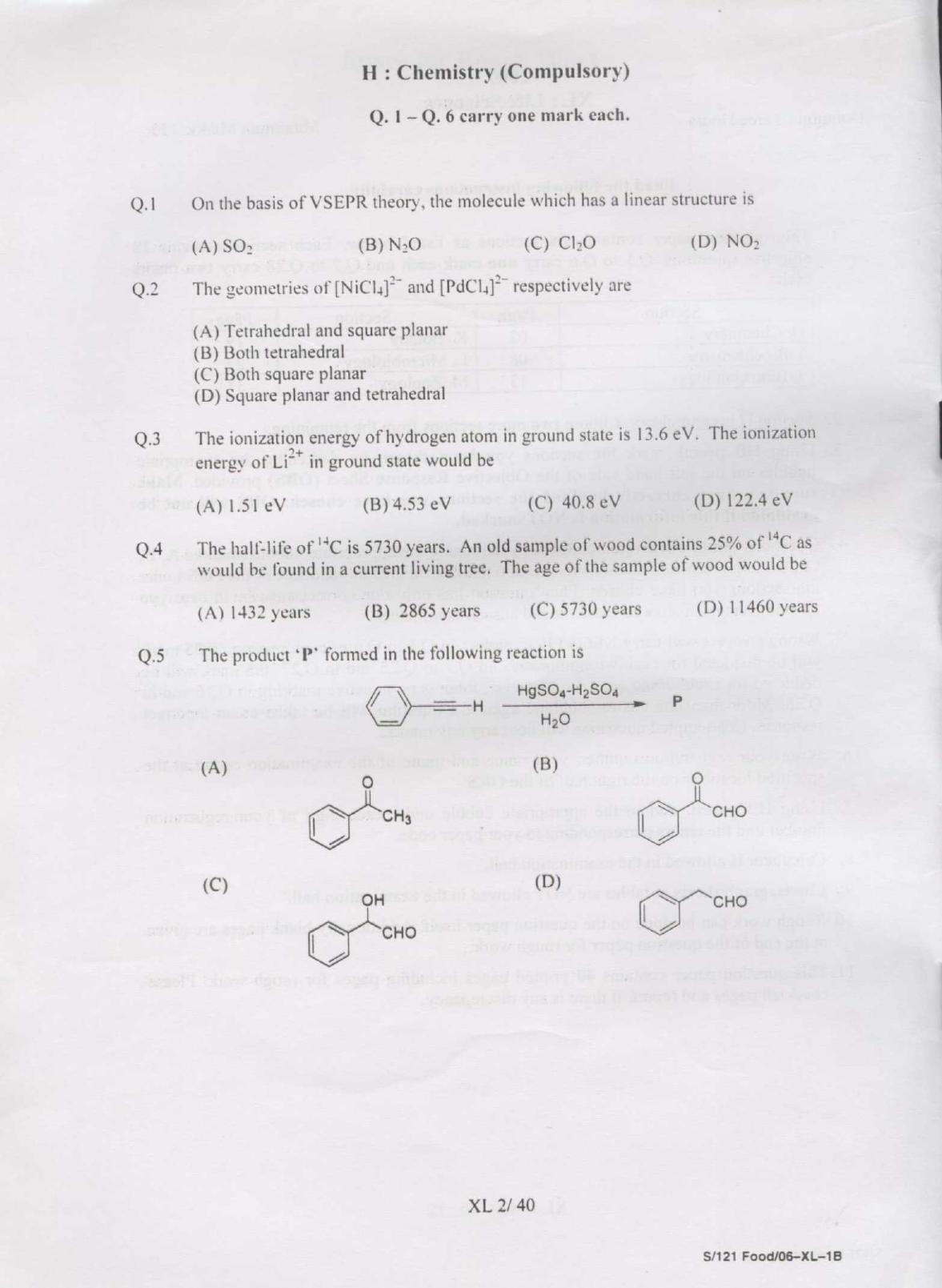 GATE 2007 Life Sciences (XL) Question Paper with Answer Key - Page 2
