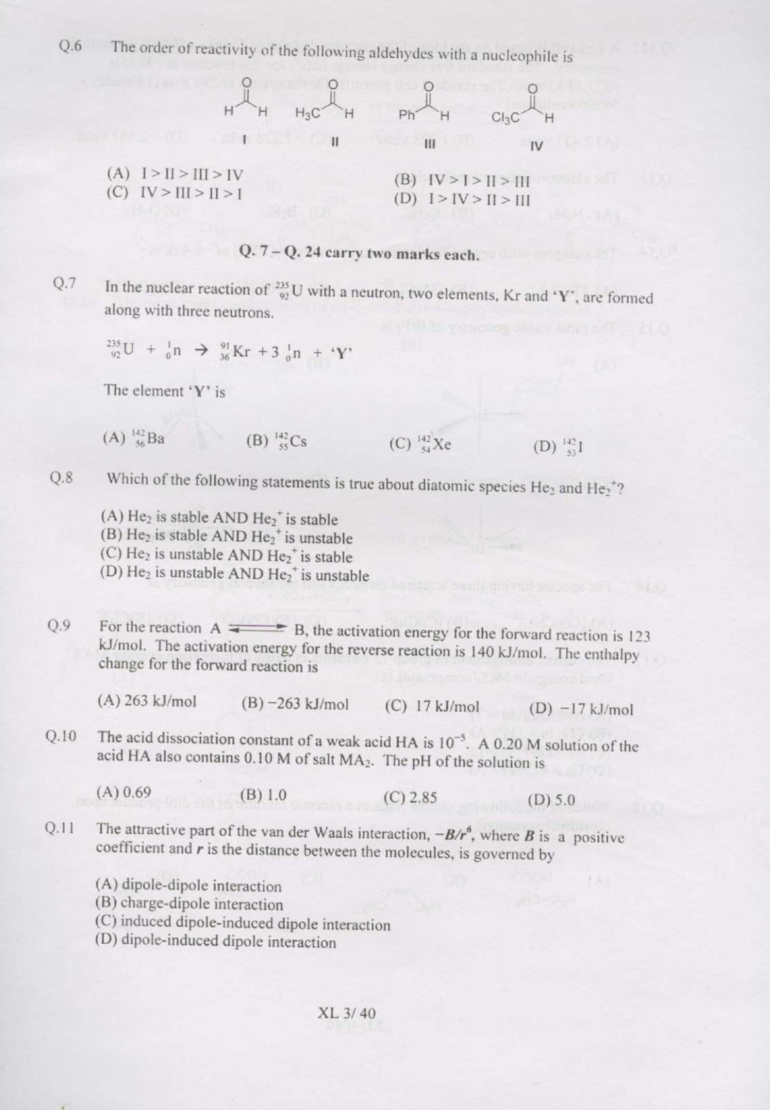 GATE 2007 Life Sciences (XL) Question Paper with Answer Key - Page 3