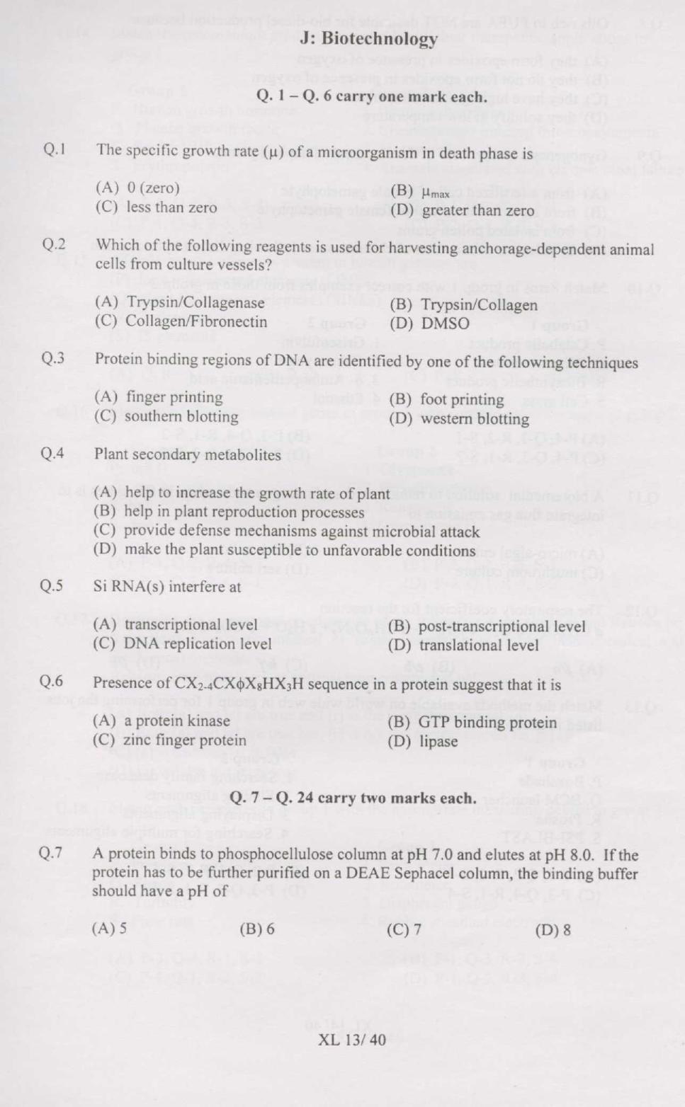 GATE 2007 Life Sciences (XL) Question Paper with Answer Key - Page 13