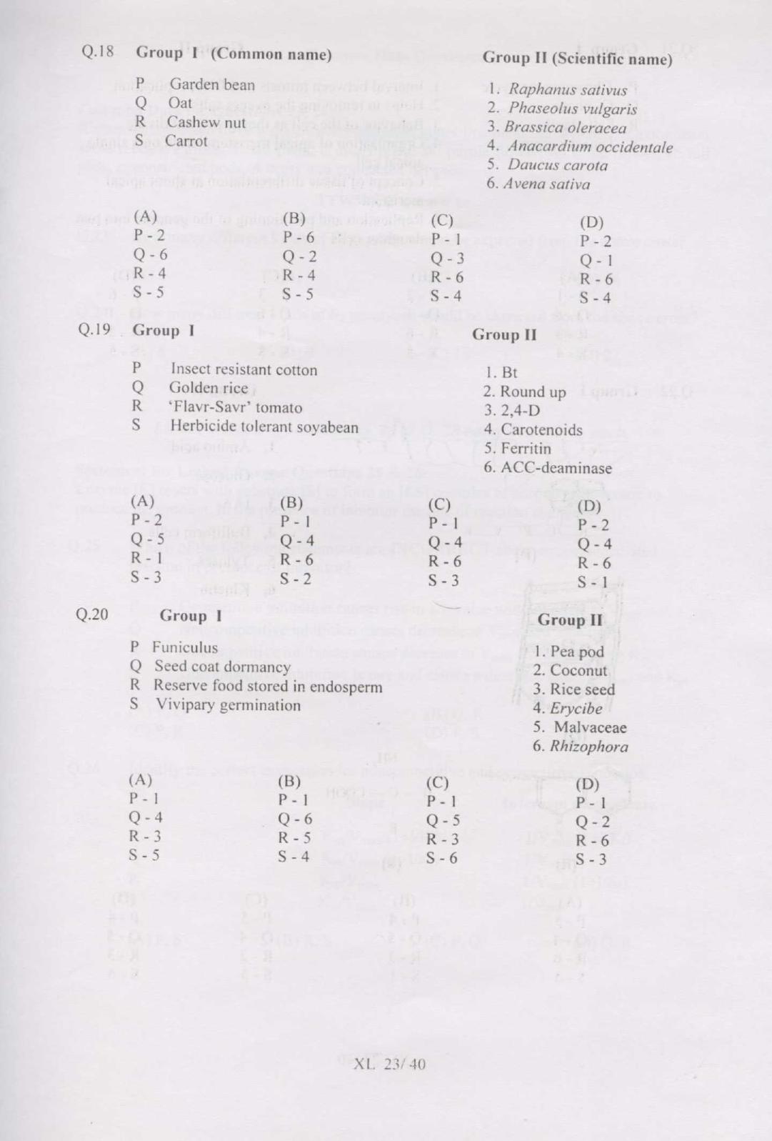 GATE 2007 Life Sciences (XL) Question Paper with Answer Key - Page 23