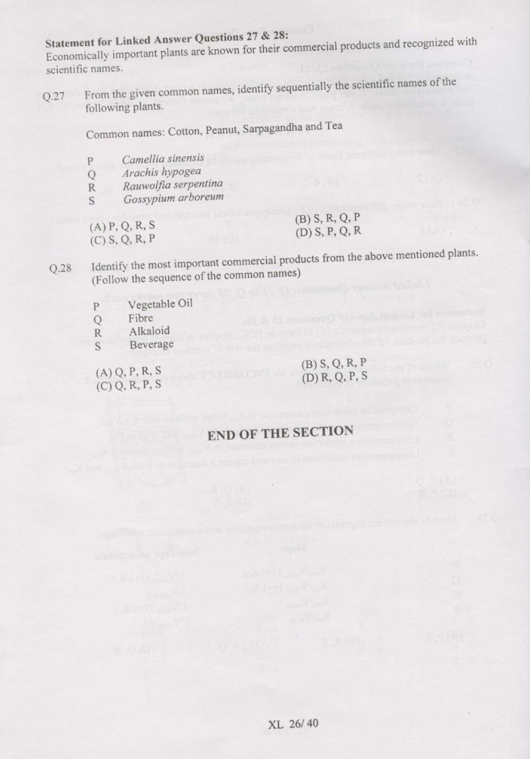 GATE 2007 Life Sciences (XL) Question Paper with Answer Key - Page 26