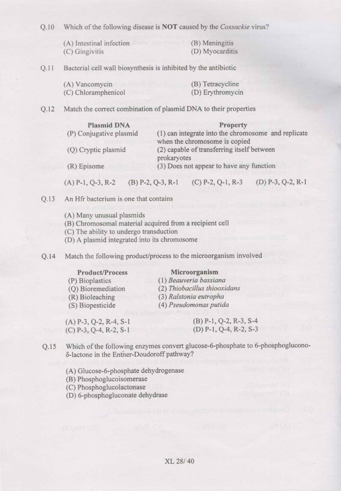 GATE 2007 Life Sciences (XL) Question Paper with Answer Key - Page 28