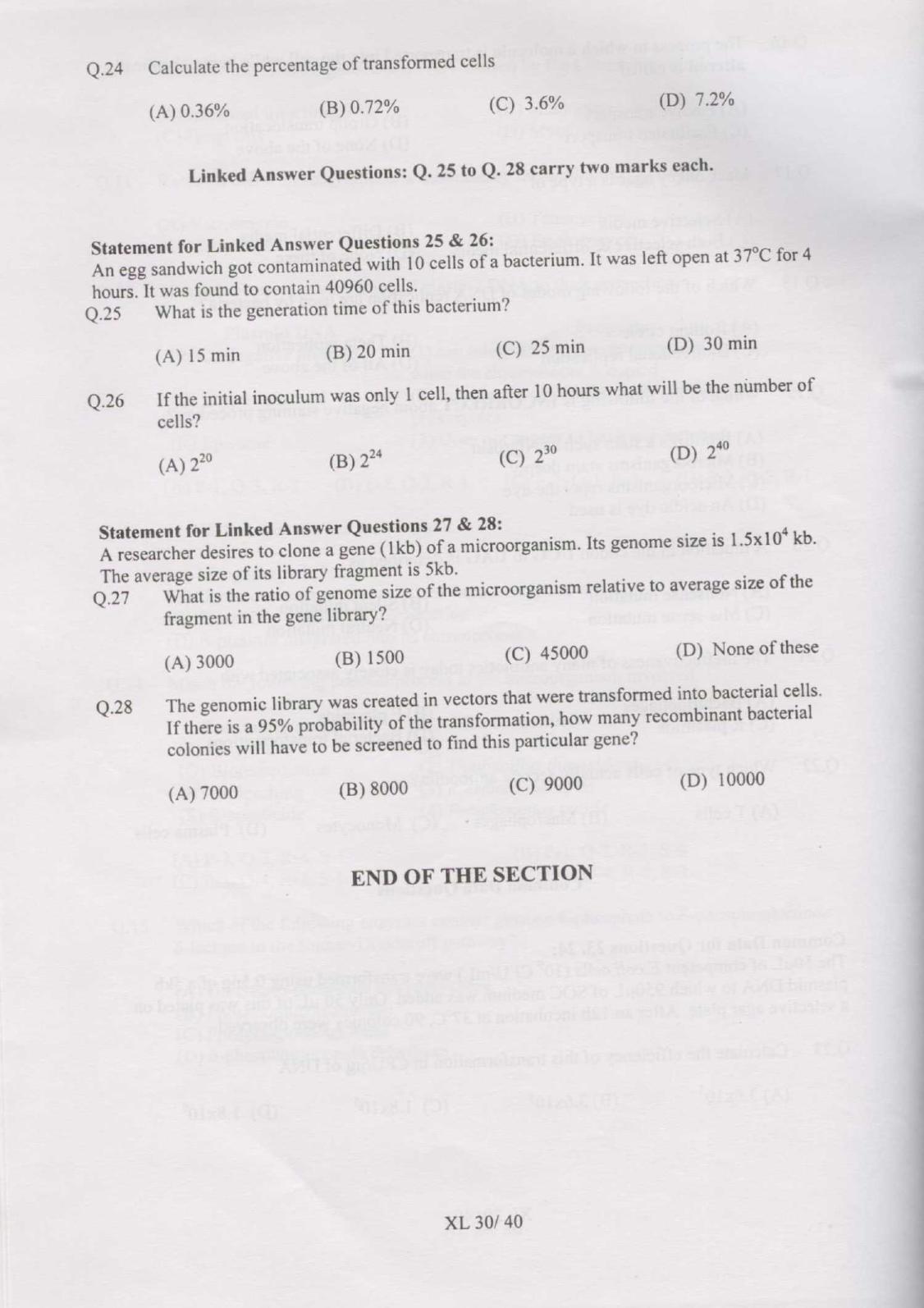 GATE 2007 Life Sciences (XL) Question Paper with Answer Key - Page 30