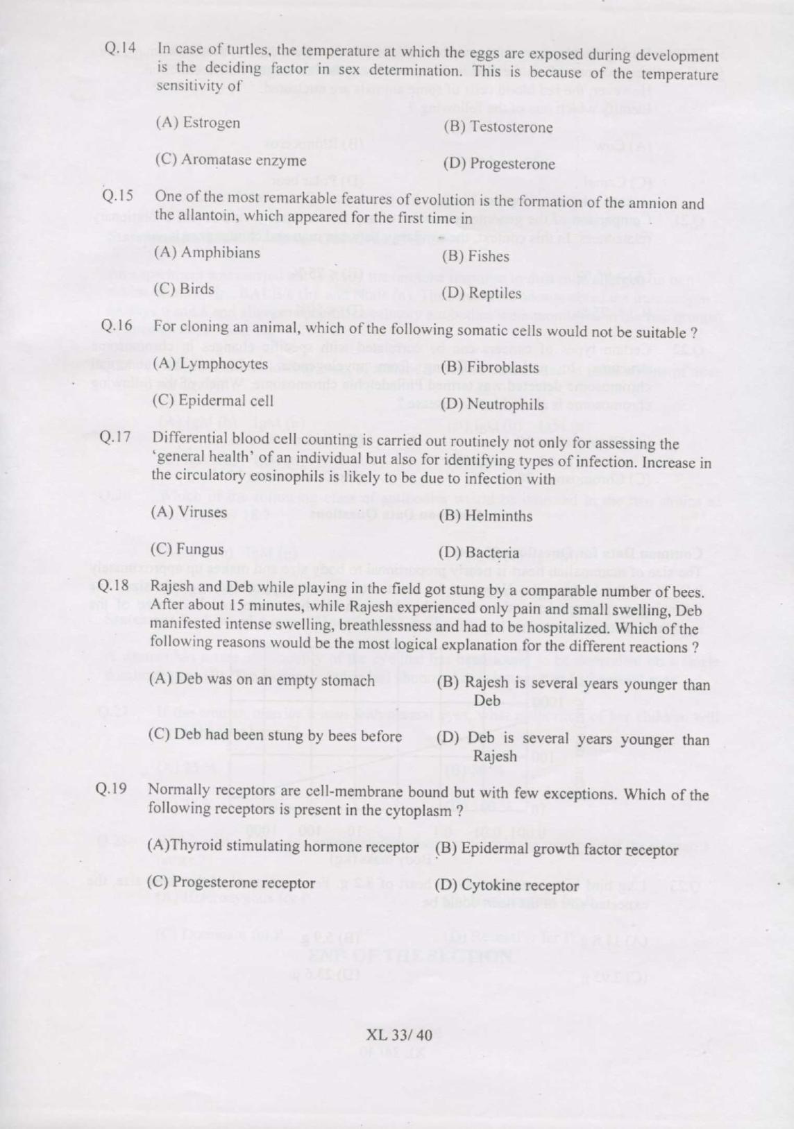 GATE 2007 Life Sciences (XL) Question Paper with Answer Key - Page 33