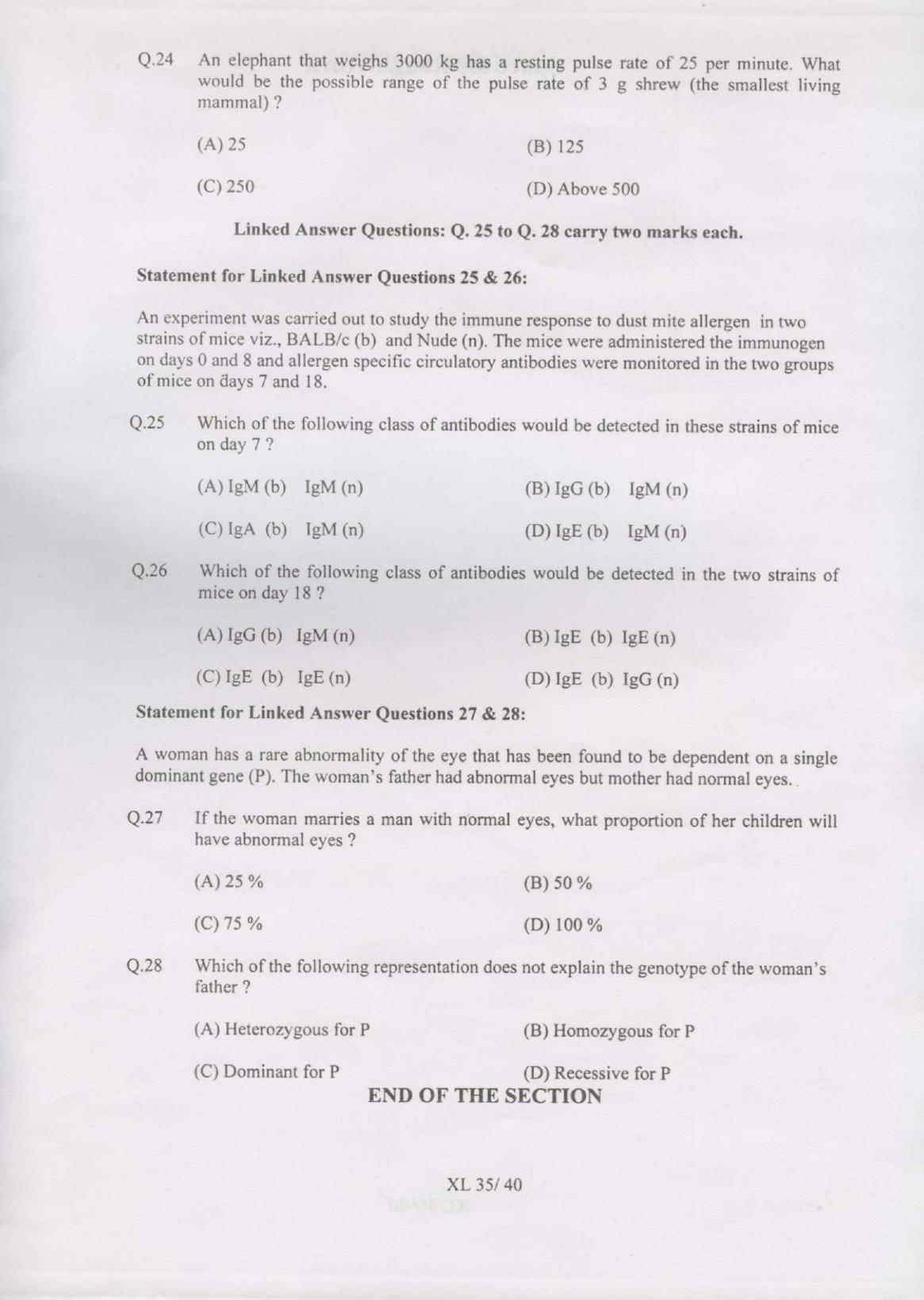 GATE 2007 Life Sciences (XL) Question Paper with Answer Key - Page 35