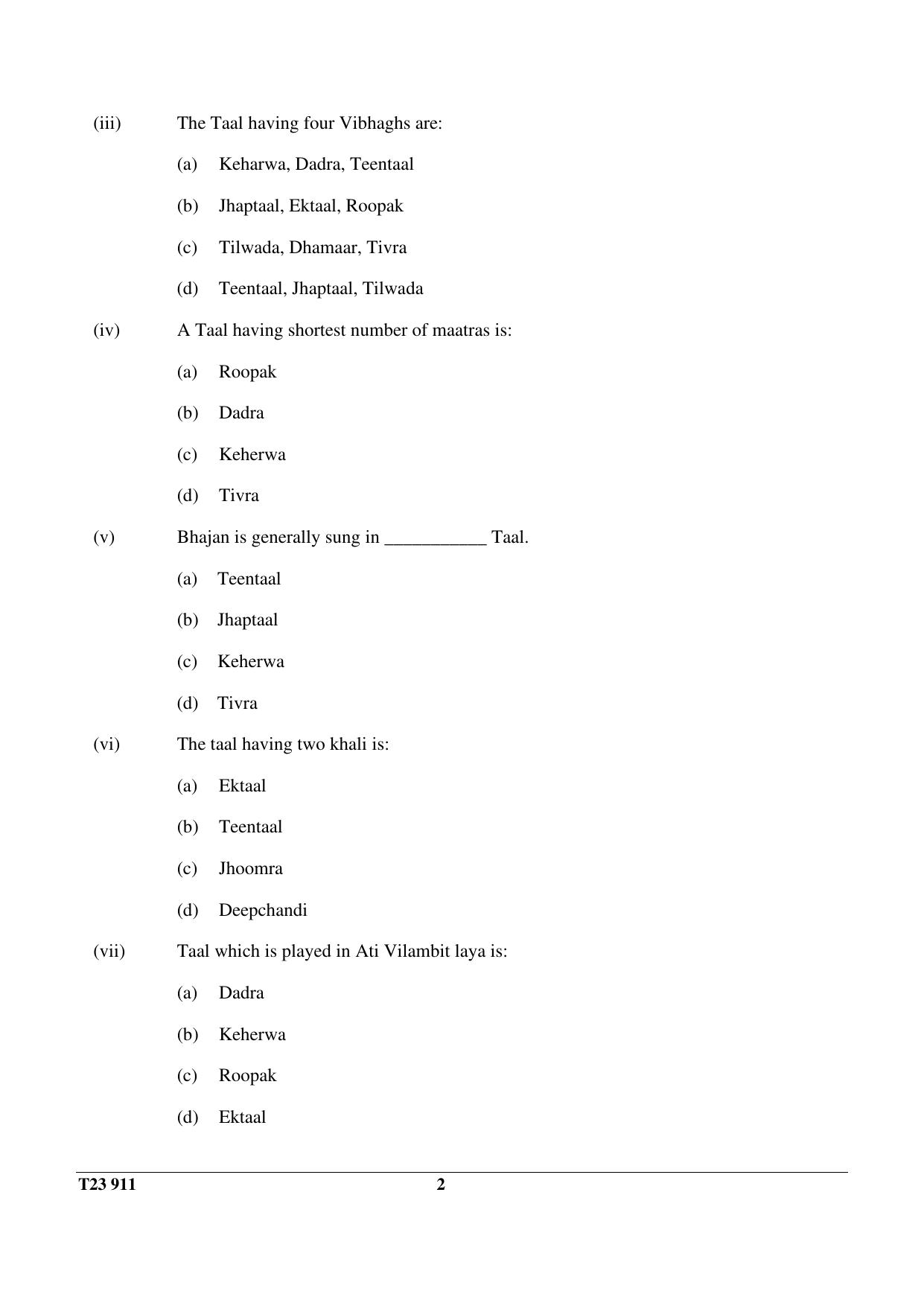 ICSE Class 10 HINDUSTANI MUSIC 2023 Question Paper - Page 2