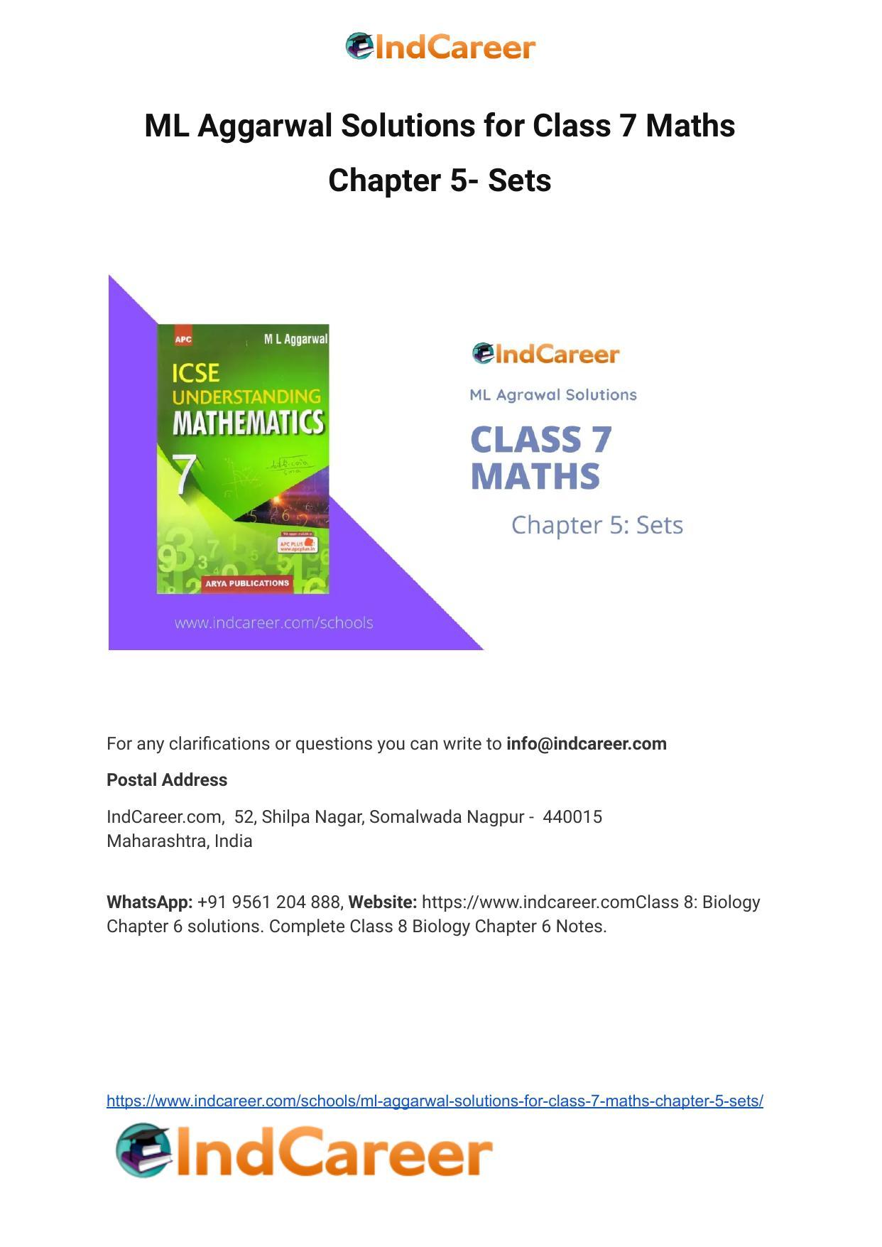 ML Aggarwal Solutions for Class 7 Maths Chapter 5- Sets - Page 1