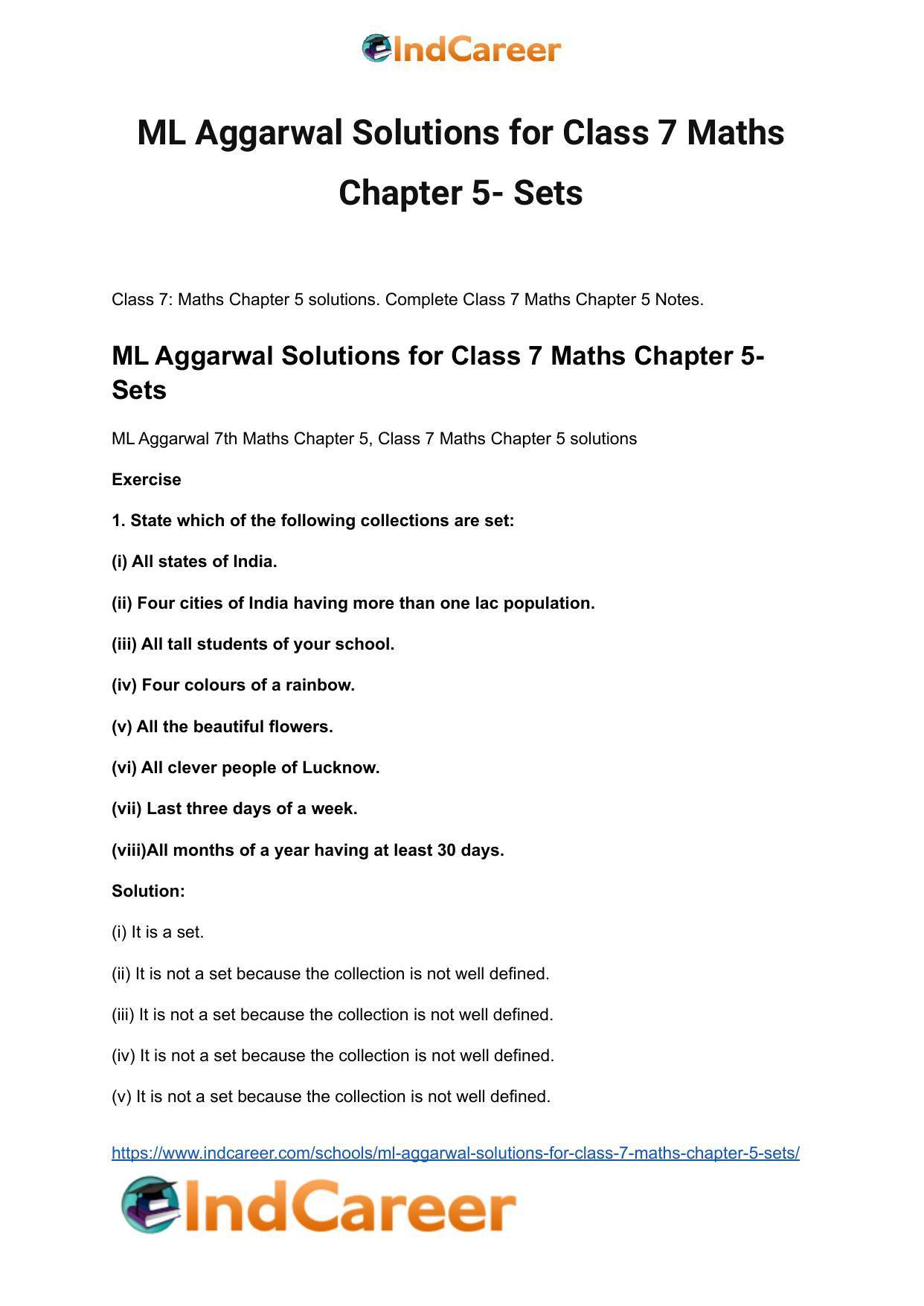 ML Aggarwal Solutions for Class 7 Maths Chapter 5- Sets - Page 2