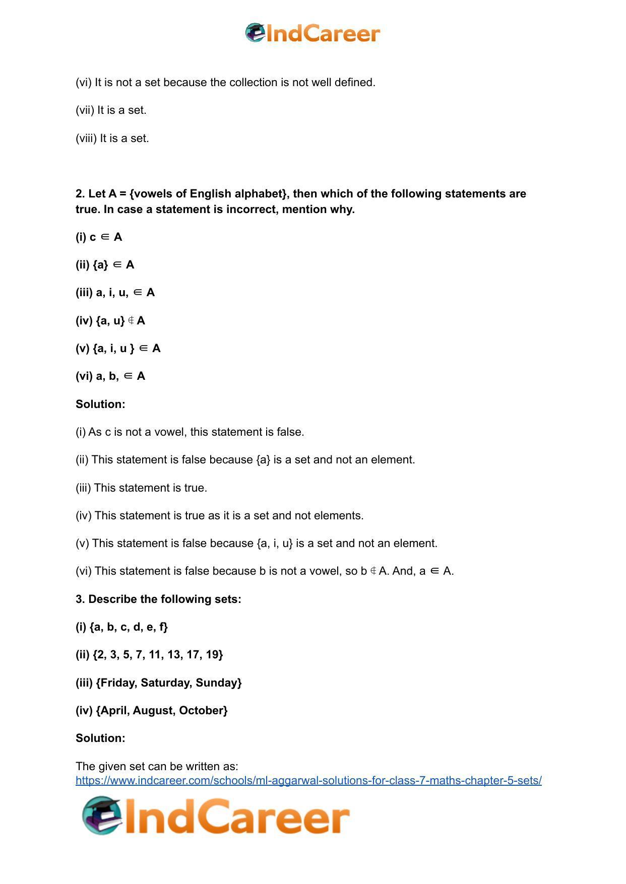 ML Aggarwal Solutions for Class 7 Maths Chapter 5- Sets - Page 3