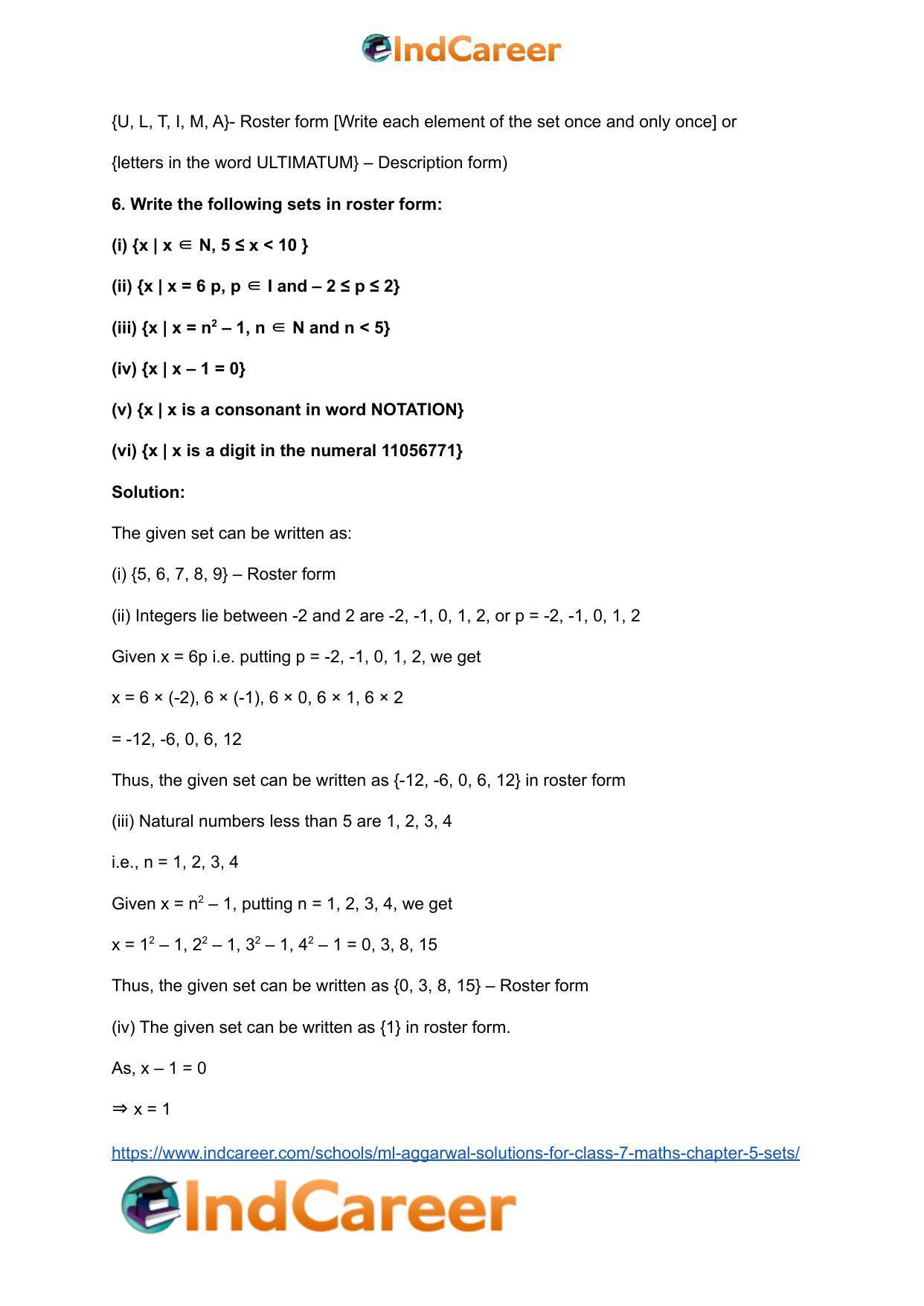 ML Aggarwal Solutions for Class 7 Maths Chapter 5- Sets - Page 6