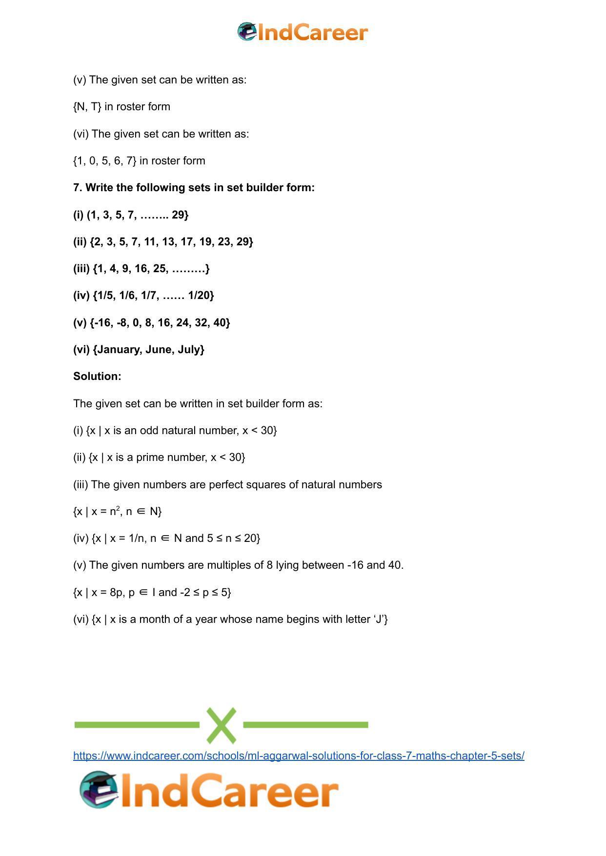 ML Aggarwal Solutions for Class 7 Maths Chapter 5- Sets - Page 7
